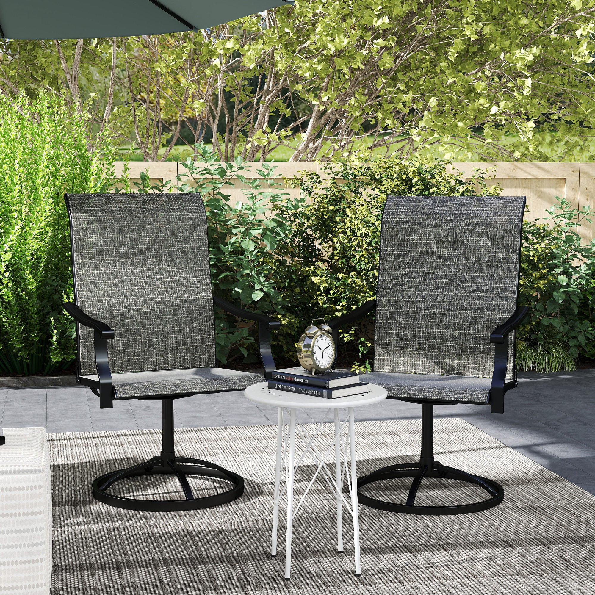 Outdoor Swivel Dining Chairs Set of 2, High Back Swivel Chairs w/ All Weather Mesh, Grey - Image 11