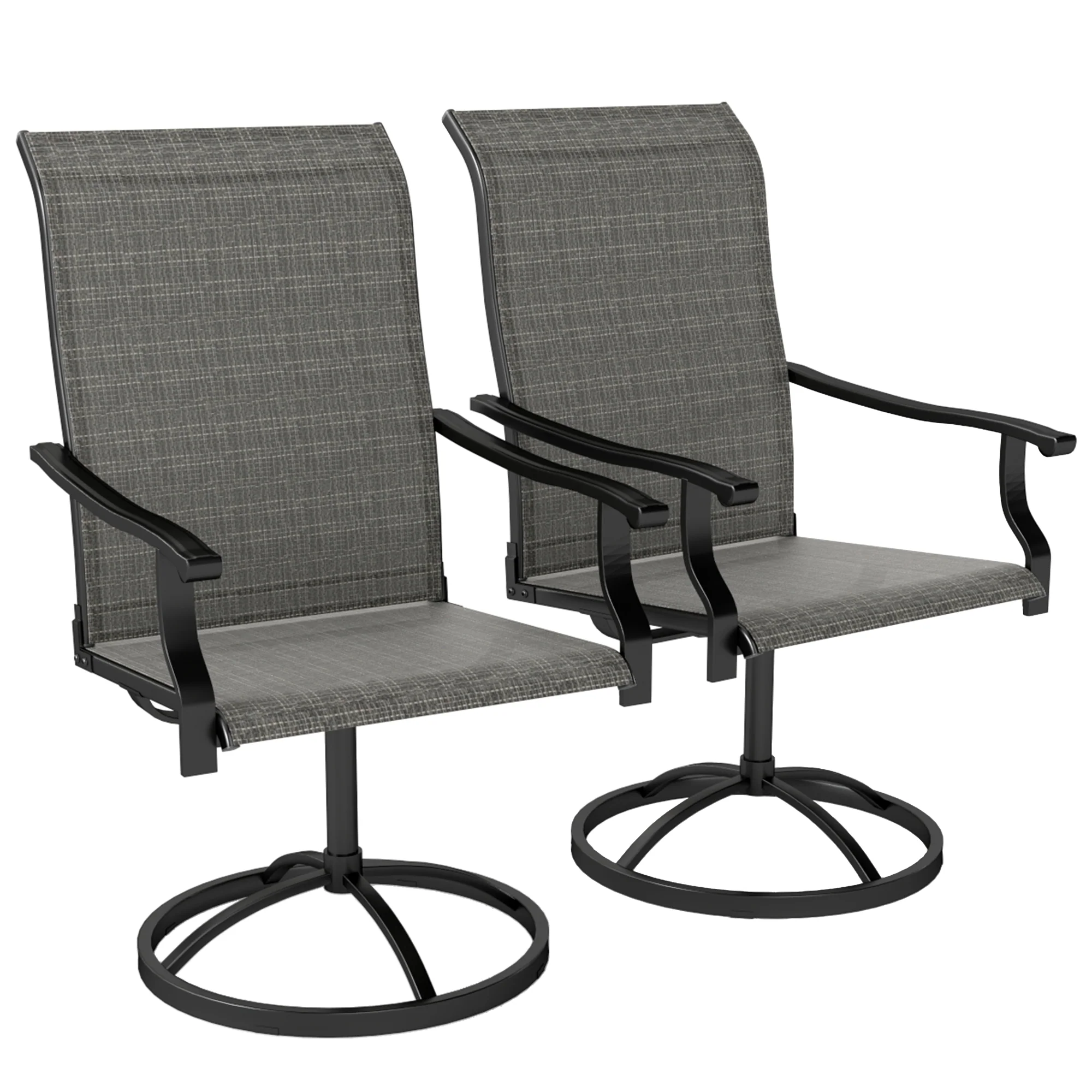 Outdoor Swivel Dining Chairs Set of 2, High Back Swivel Chairs w/ All Weather Mesh, Grey - Image 12