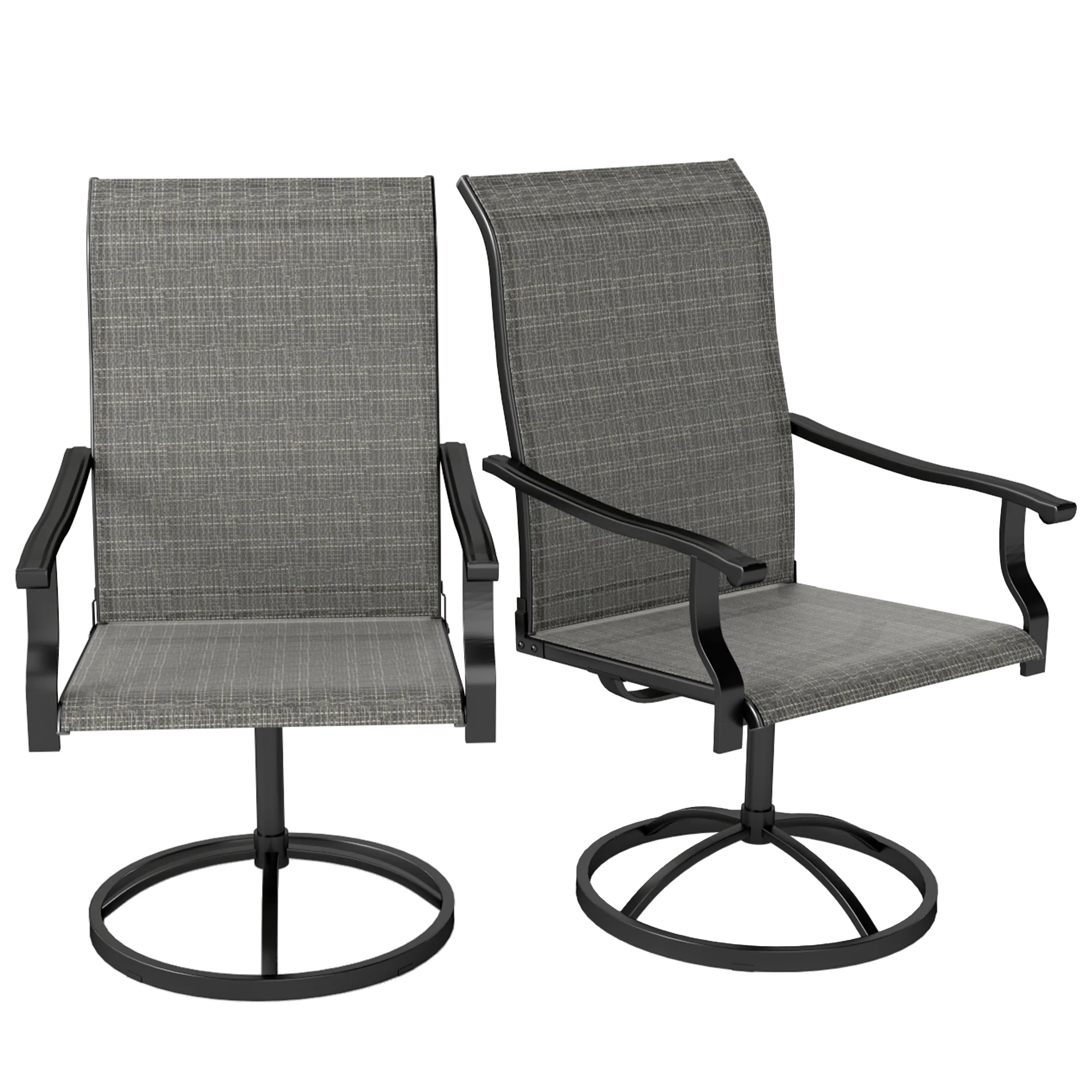 Outdoor Swivel Dining Chairs Set of 2, High Back Swivel Chairs w/ All Weather Mesh, Grey - Image 2