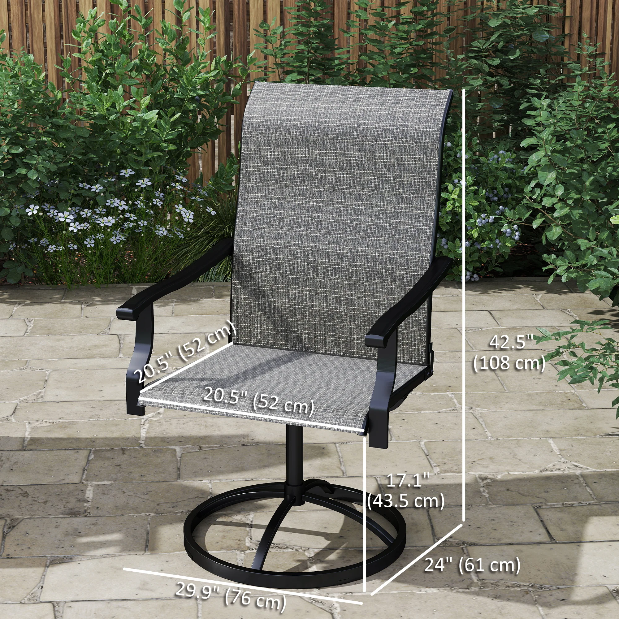 Outdoor Swivel Dining Chairs Set of 2, High Back Swivel Chairs w/ All Weather Mesh, Grey - Image 5