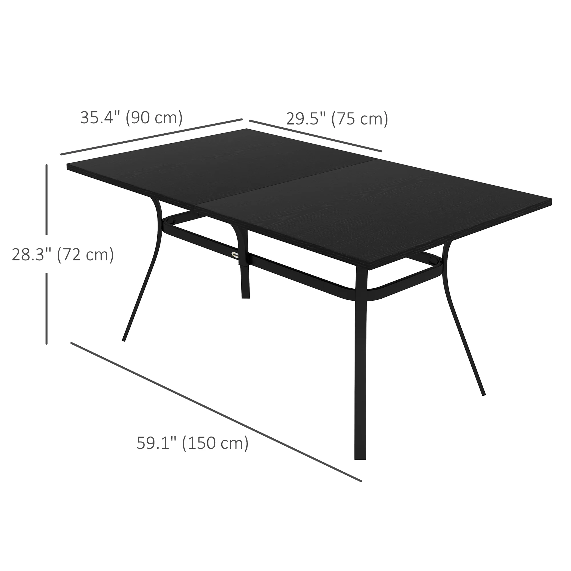 Rectangle Patio Dining Table for 6 with Steel Legs & Metal Tabletop for Garden, Black - Image 5