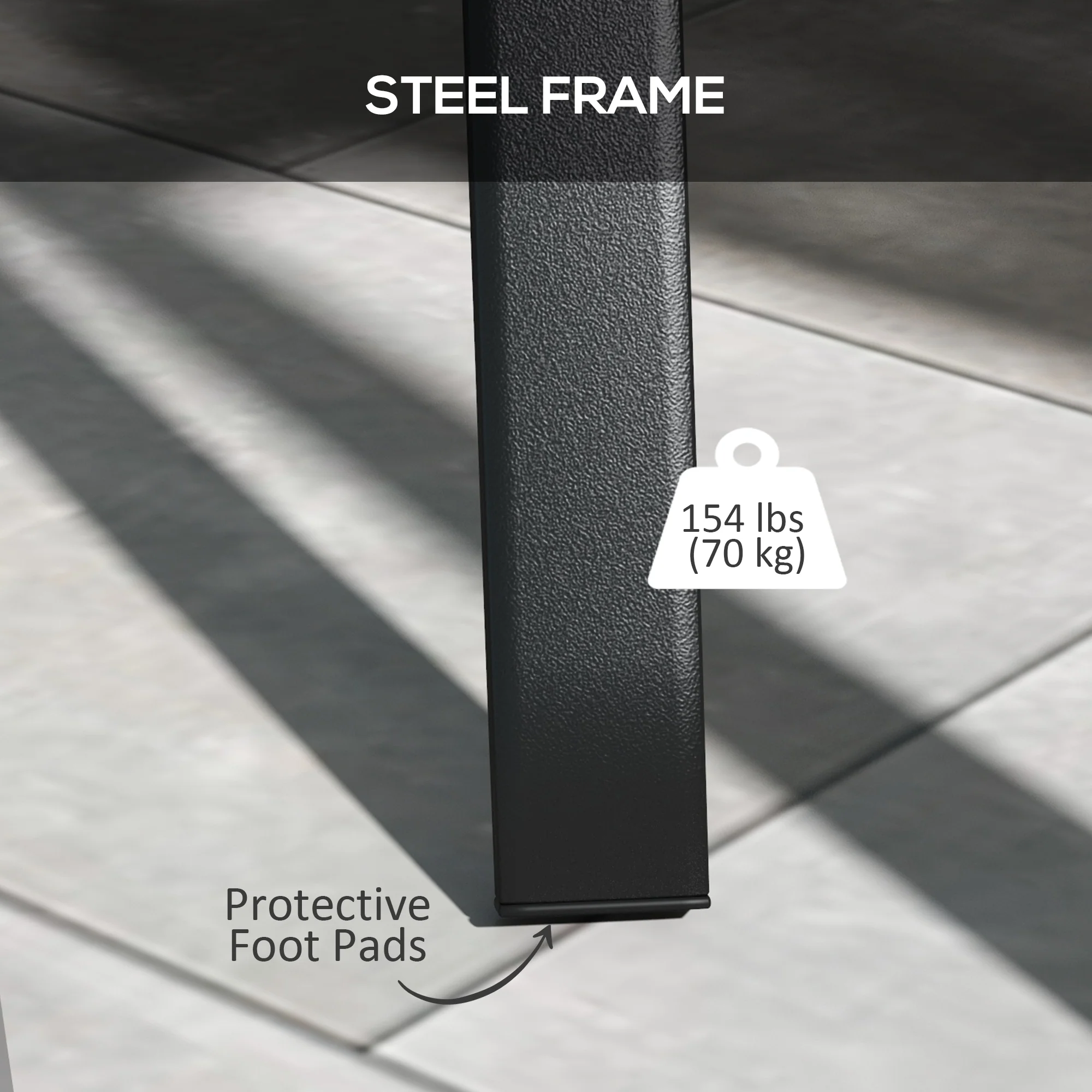 Rectangle Patio Dining Table for 6 with Steel Legs & Metal Tabletop for Garden, Black - Image 7