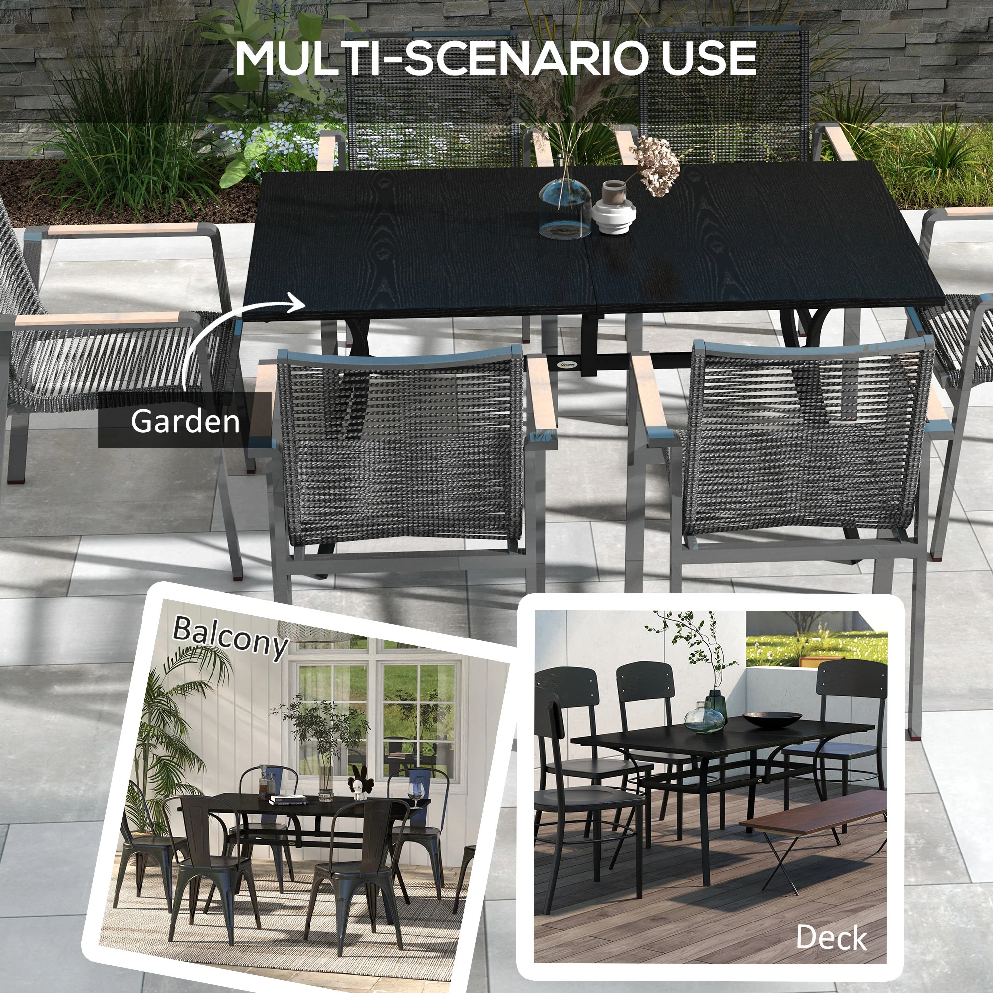 Rectangle Patio Dining Table for 6 with Steel Legs & Metal Tabletop for Garden, Black - Image 8
