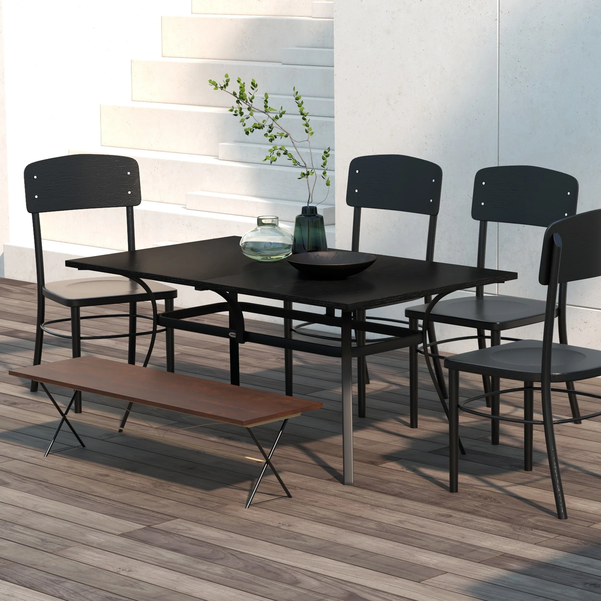 Rectangle Patio Dining Table for 6 with Steel Legs & Metal Tabletop for Garden, Black - Image 9