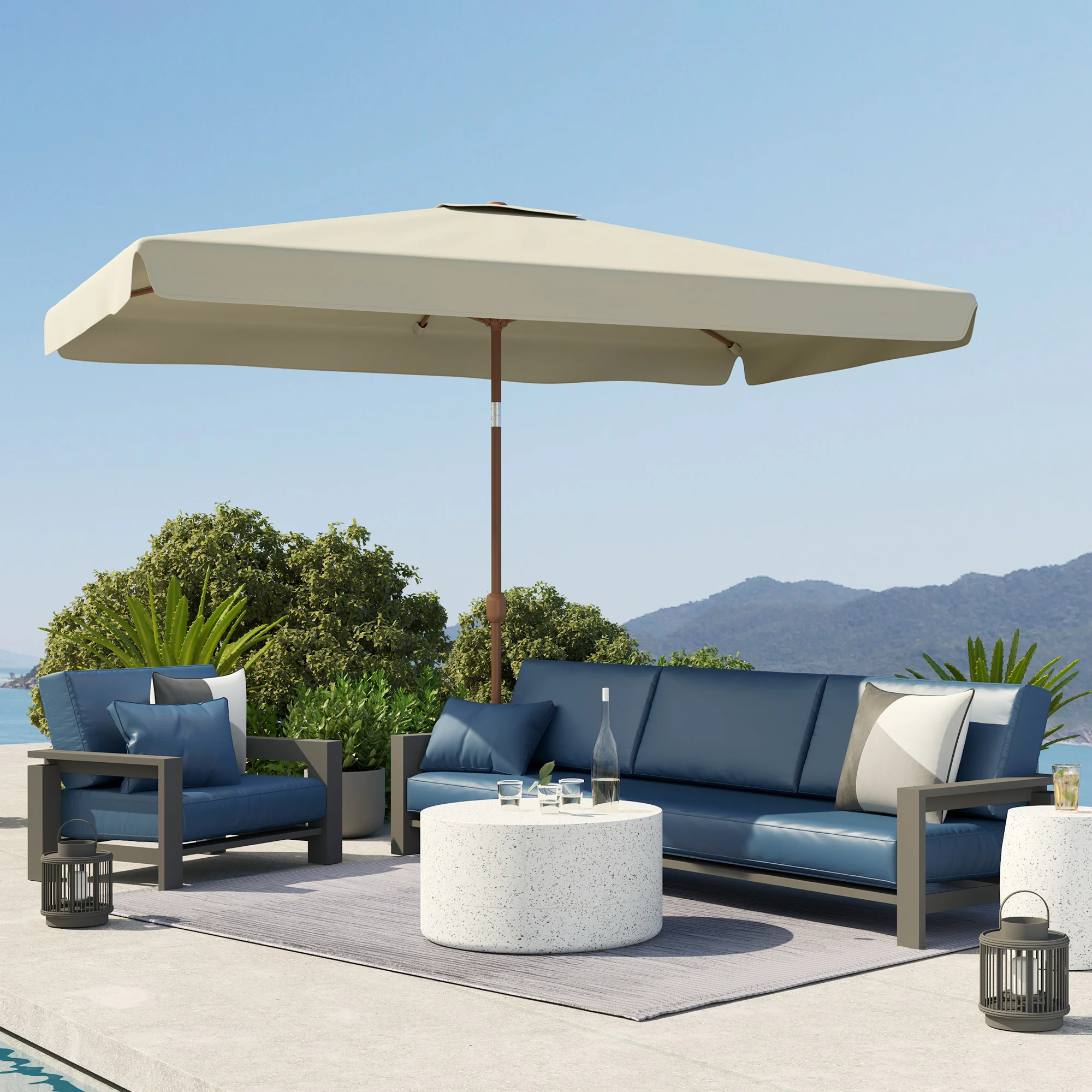 118.1" x 78.7" Patio Umbrella with Crank Handle and Adjustable Angle, Beige - Image 10