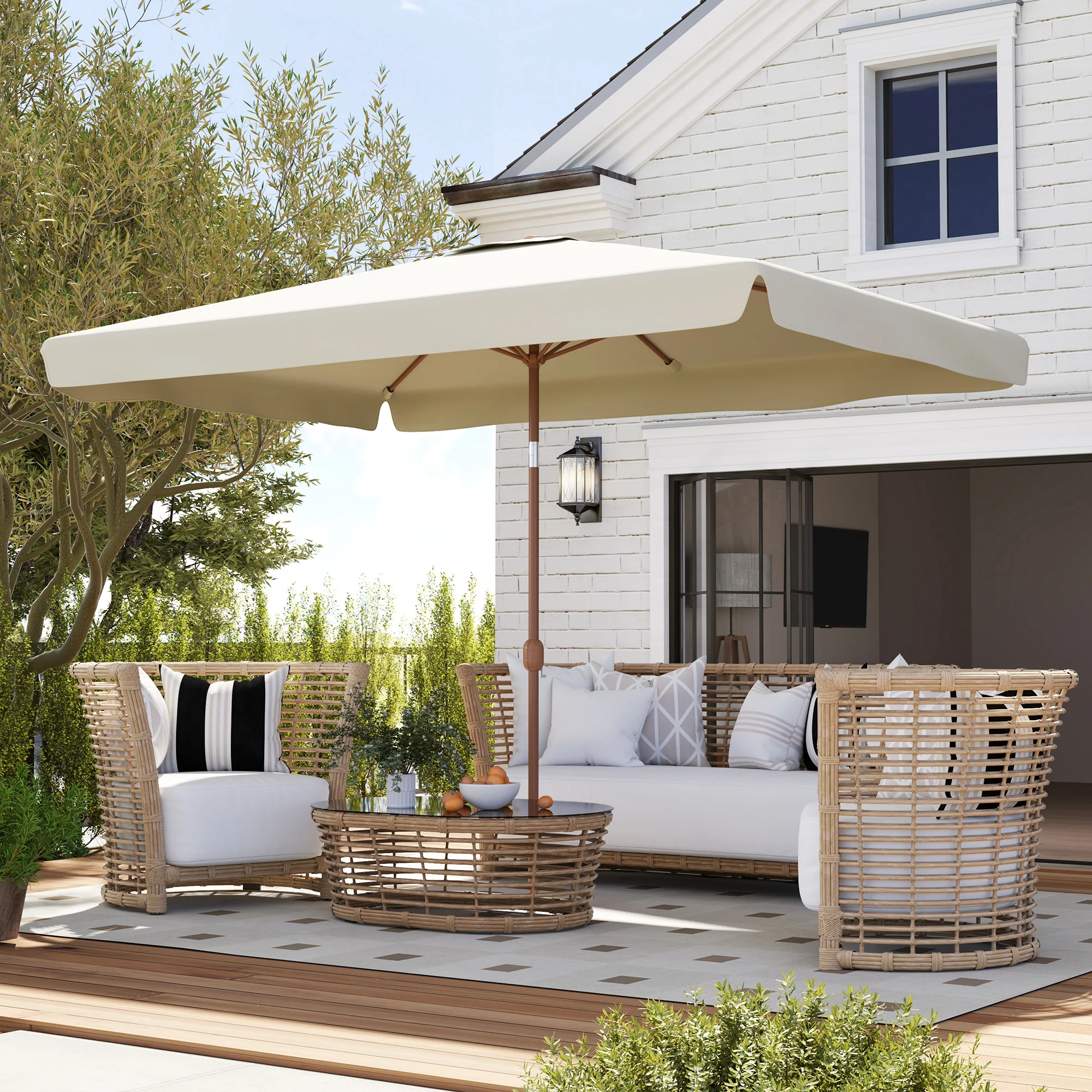118.1" x 78.7" Patio Umbrella with Crank Handle and Adjustable Angle, Beige - Image 11