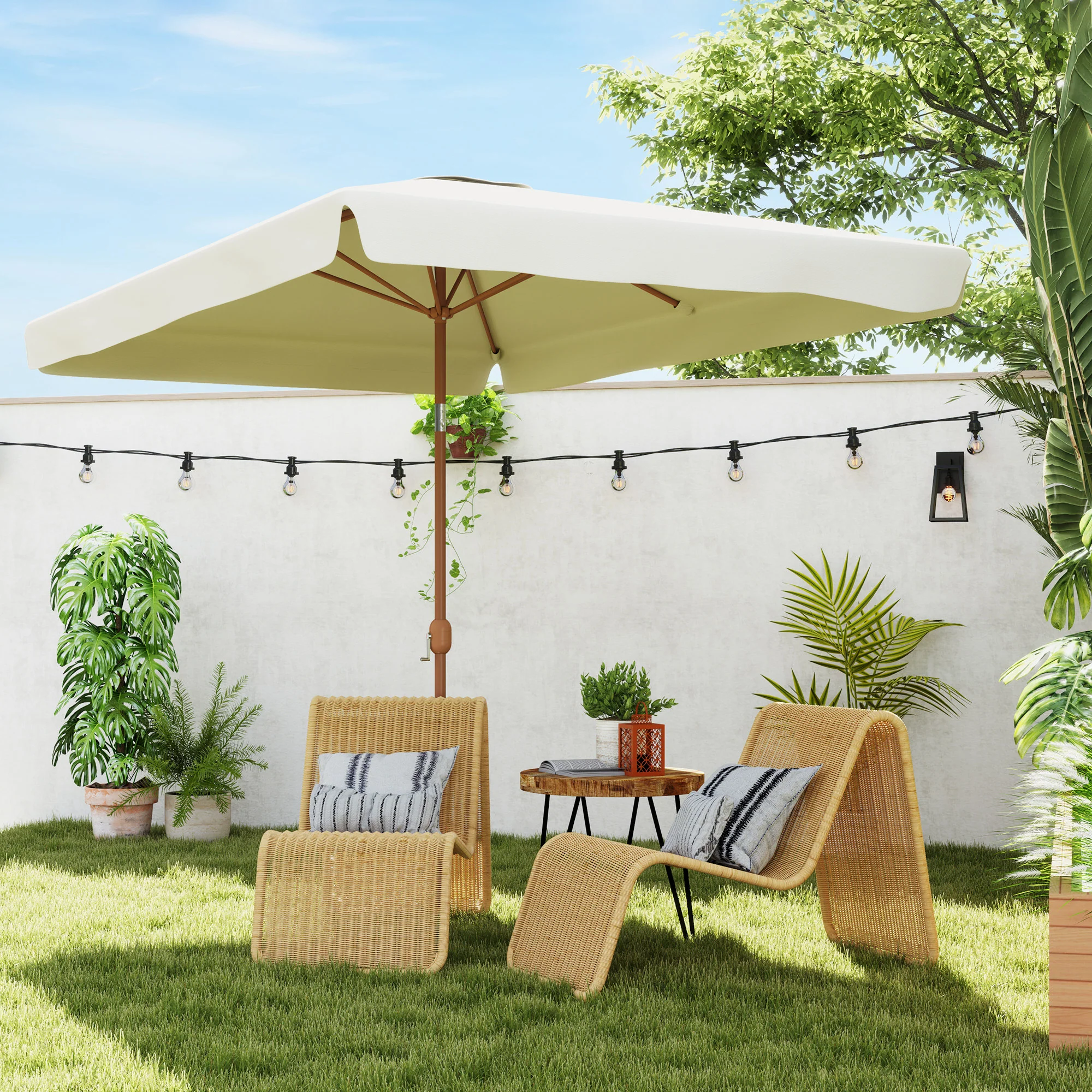 118.1" x 78.7" Patio Umbrella with Crank Handle and Adjustable Angle, Beige - Image 3