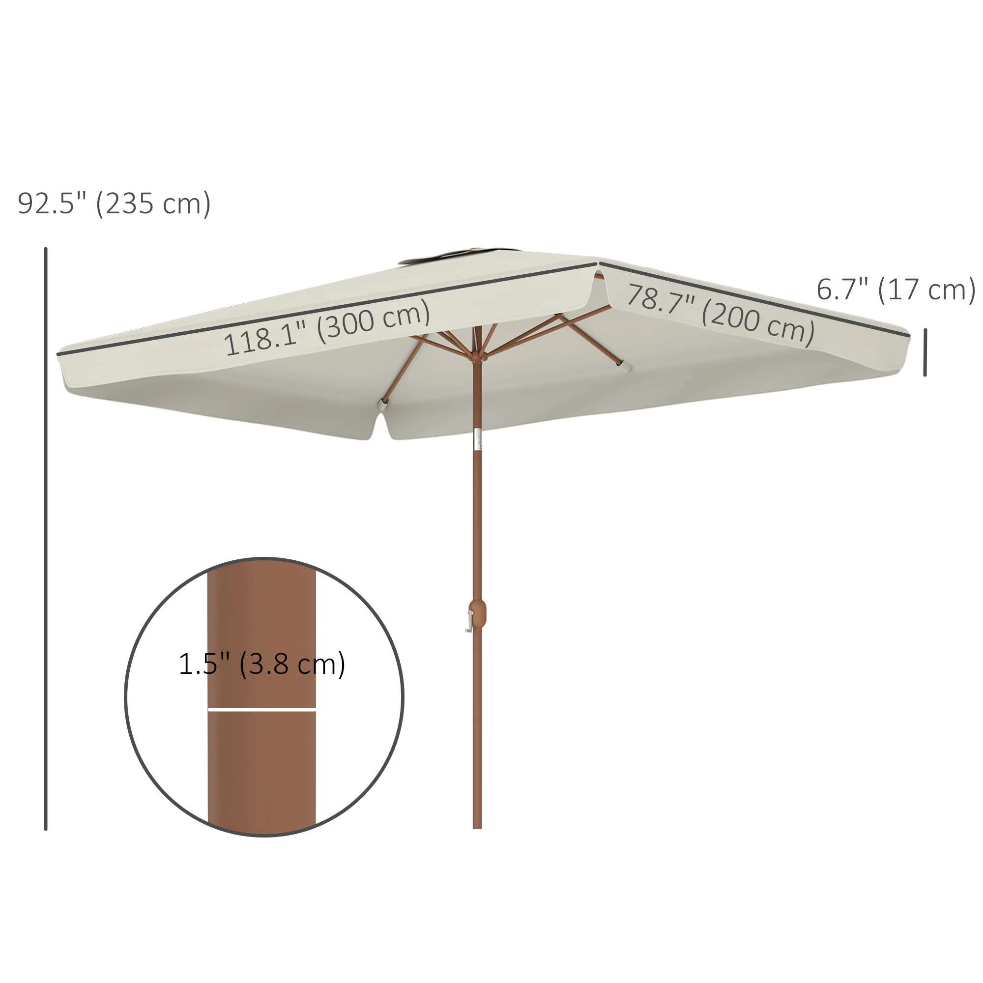 118.1" x 78.7" Patio Umbrella with Crank Handle and Adjustable Angle, White - Image 5