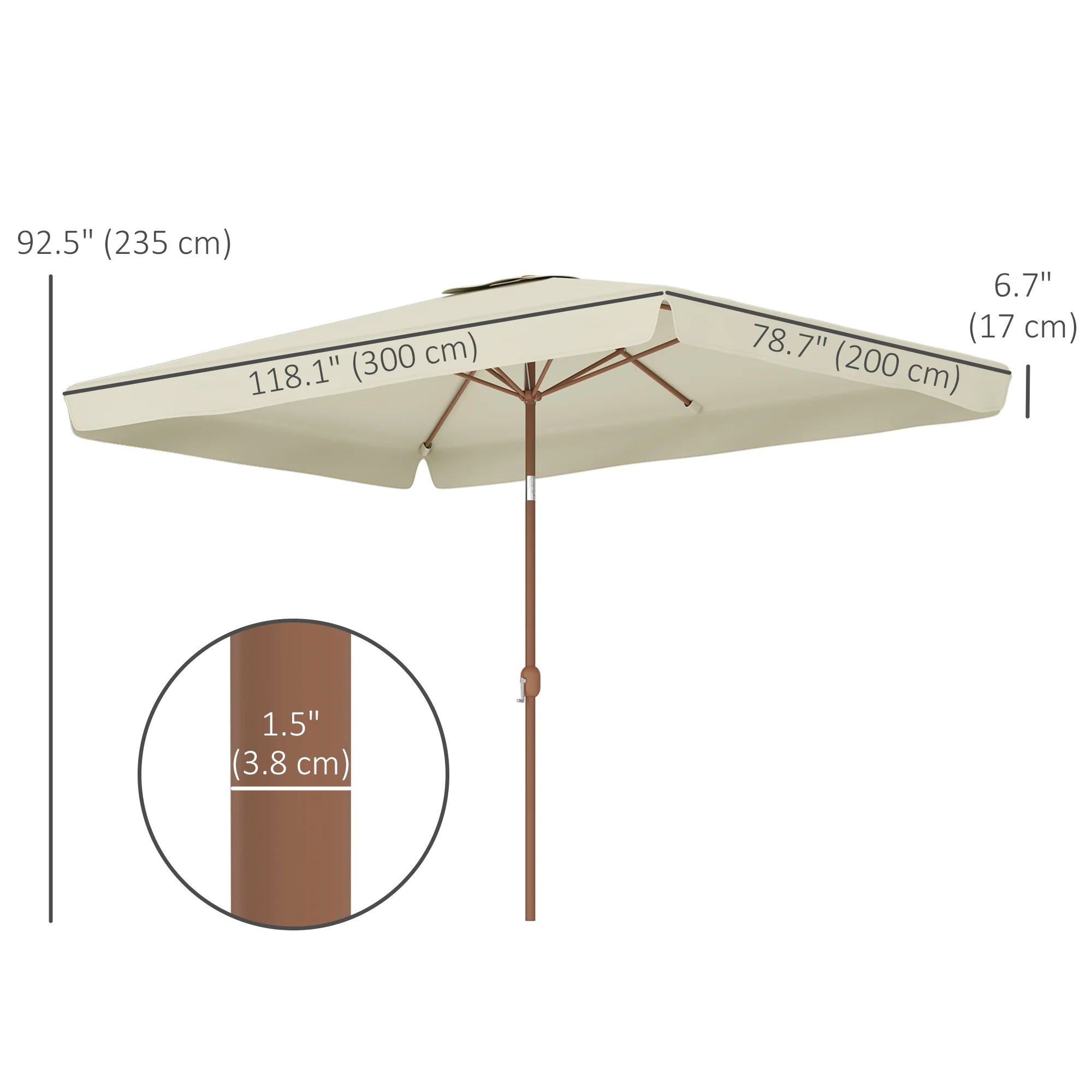 118.1" x 78.7" Patio Umbrella with Crank Handle and Adjustable Angle, Beige - Image 5