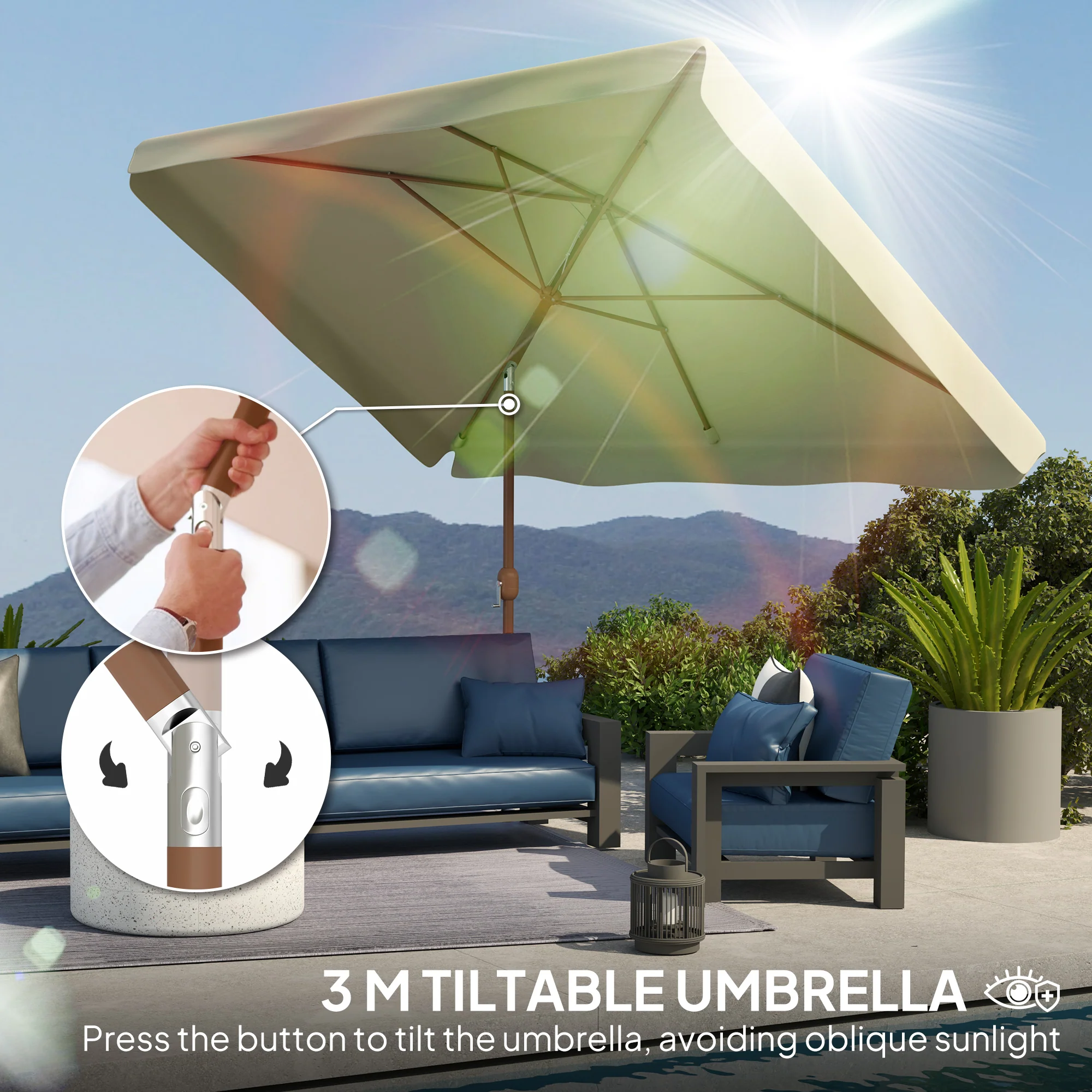 118.1" x 78.7" Patio Umbrella with Crank Handle and Adjustable Angle, Beige - Image 6