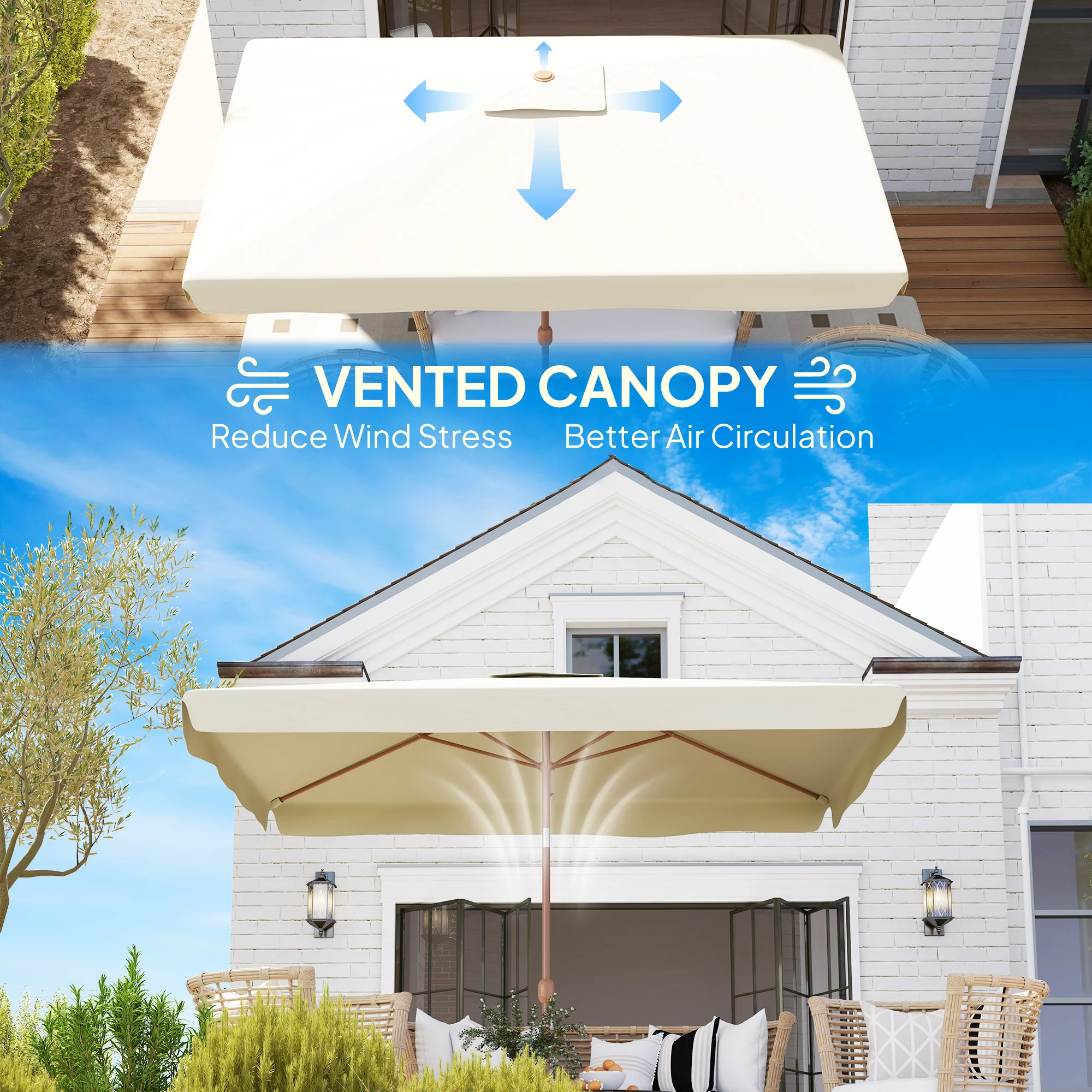 118.1" x 78.7" Patio Umbrella with Crank Handle and Adjustable Angle, Beige - Image 8