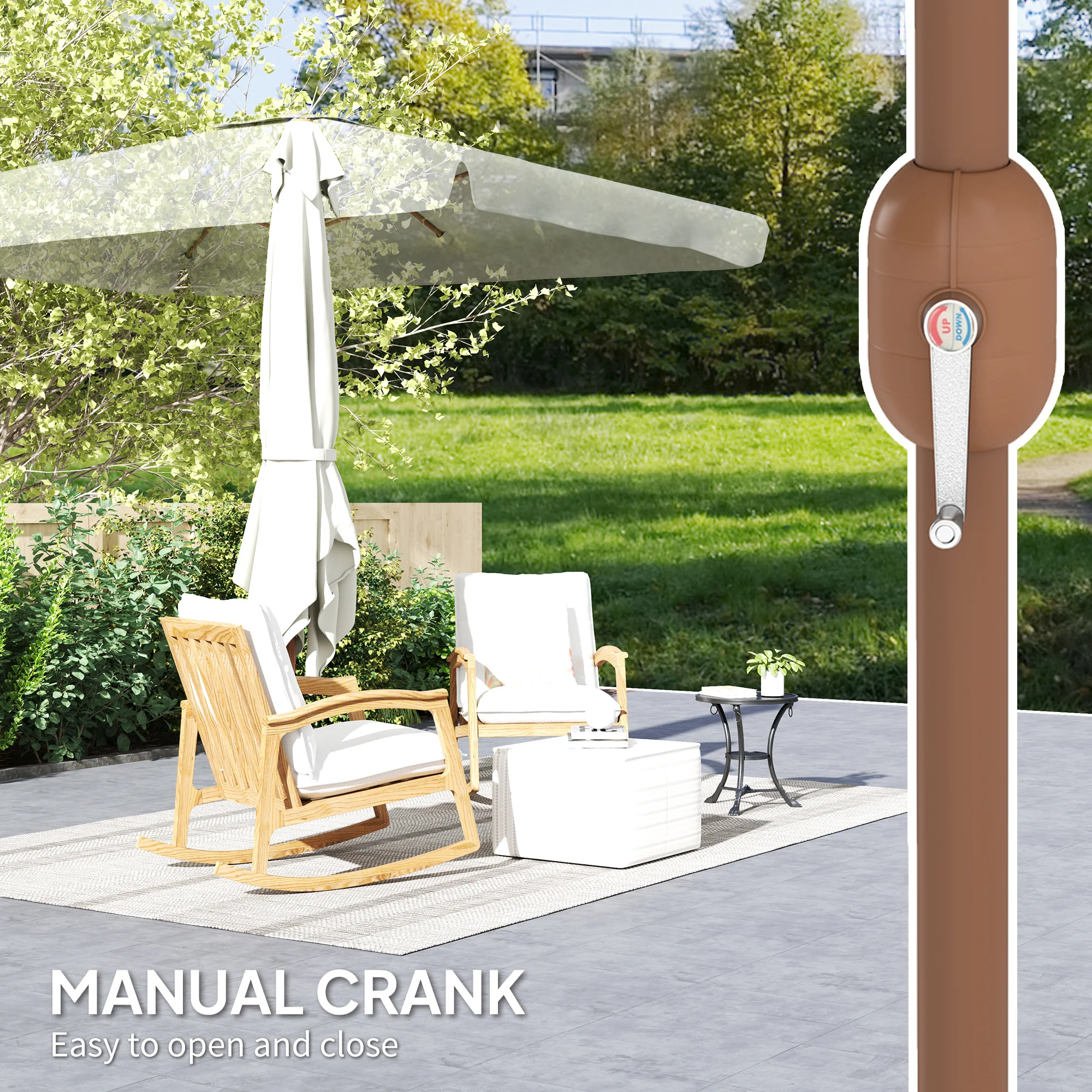 118.1" x 78.7" Patio Umbrella with Crank Handle and Adjustable Angle, Beige - Image 9