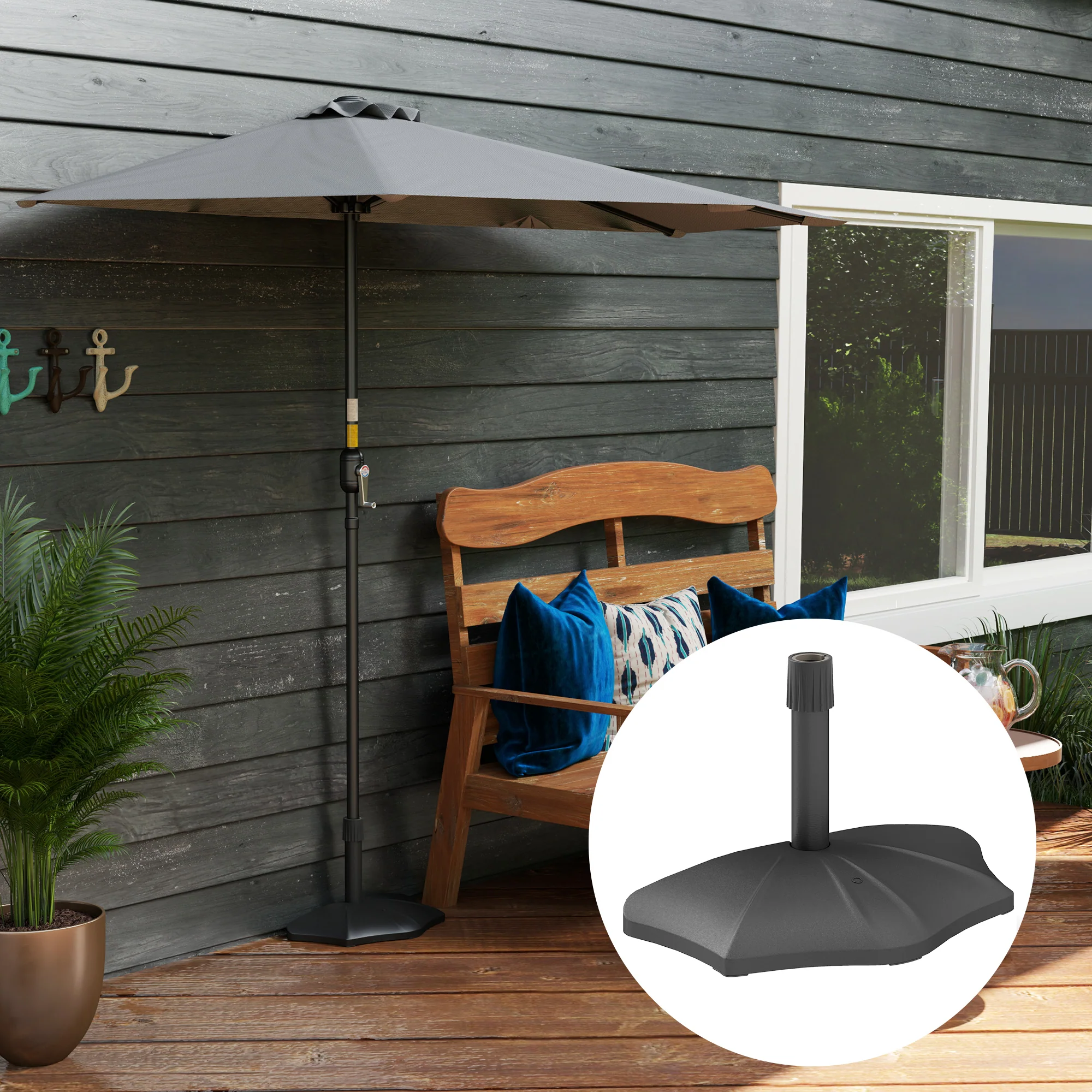 26lb Concrete Half Umbrella Stand for 1.5"/1.9" Poles, Black - Image 3
