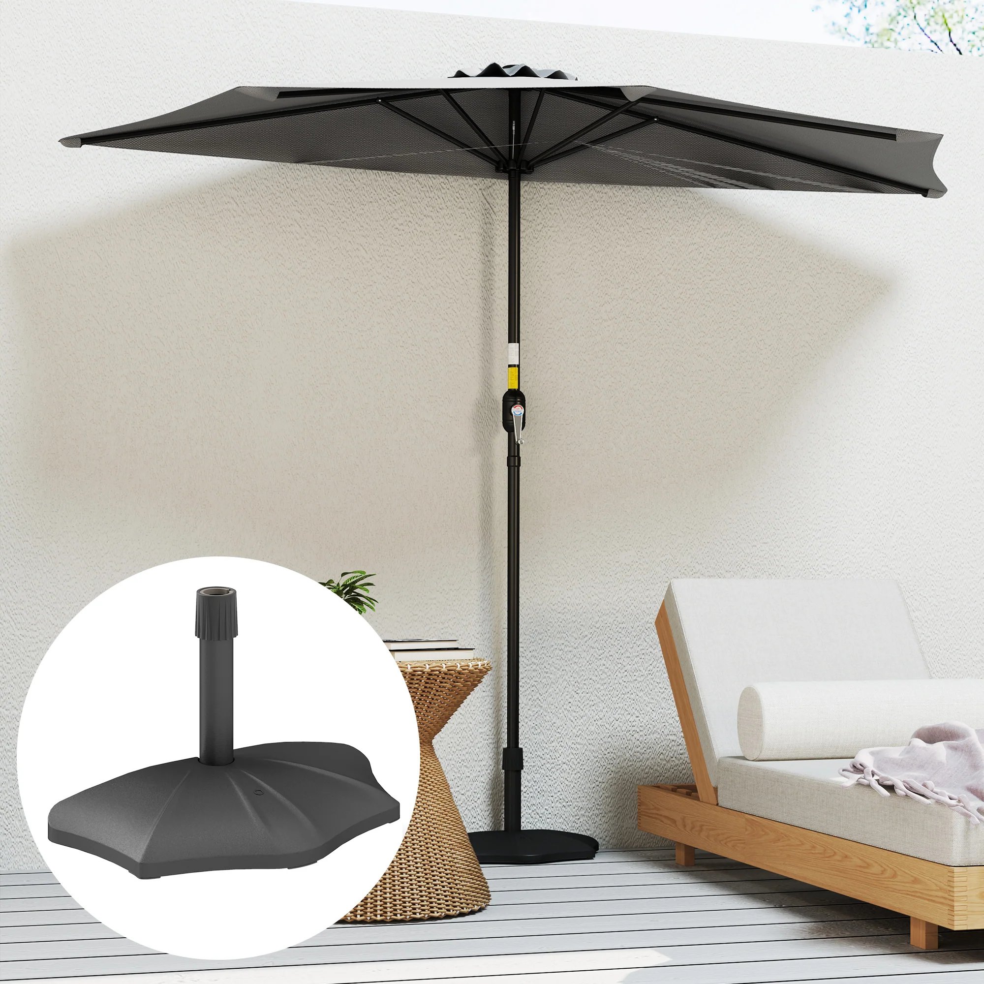 26lb Concrete Half Umbrella Stand for 1.5"/1.9" Poles, Black - Image 4