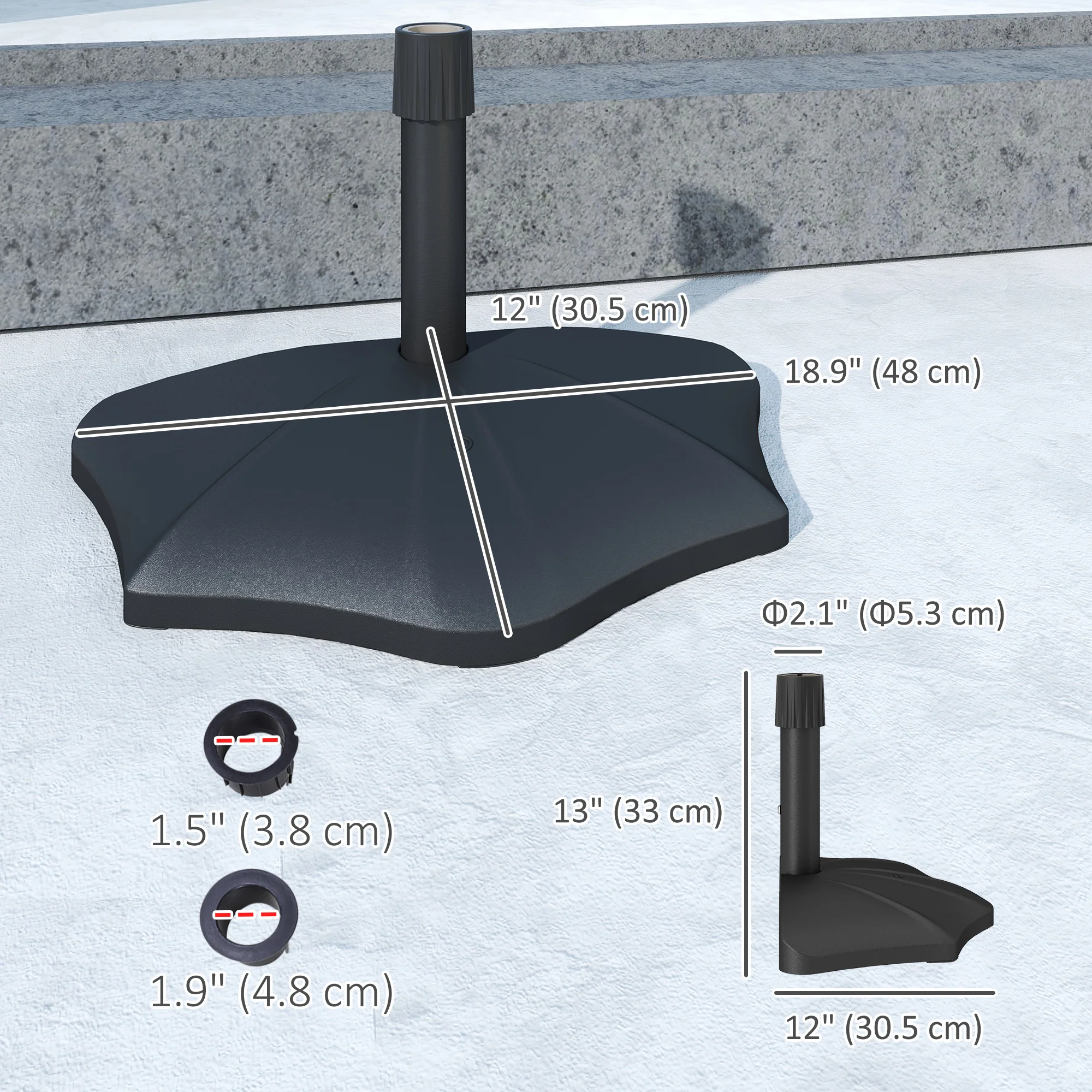 26lb Concrete Half Umbrella Stand for 1.5"/1.9" Poles, Black - Image 5