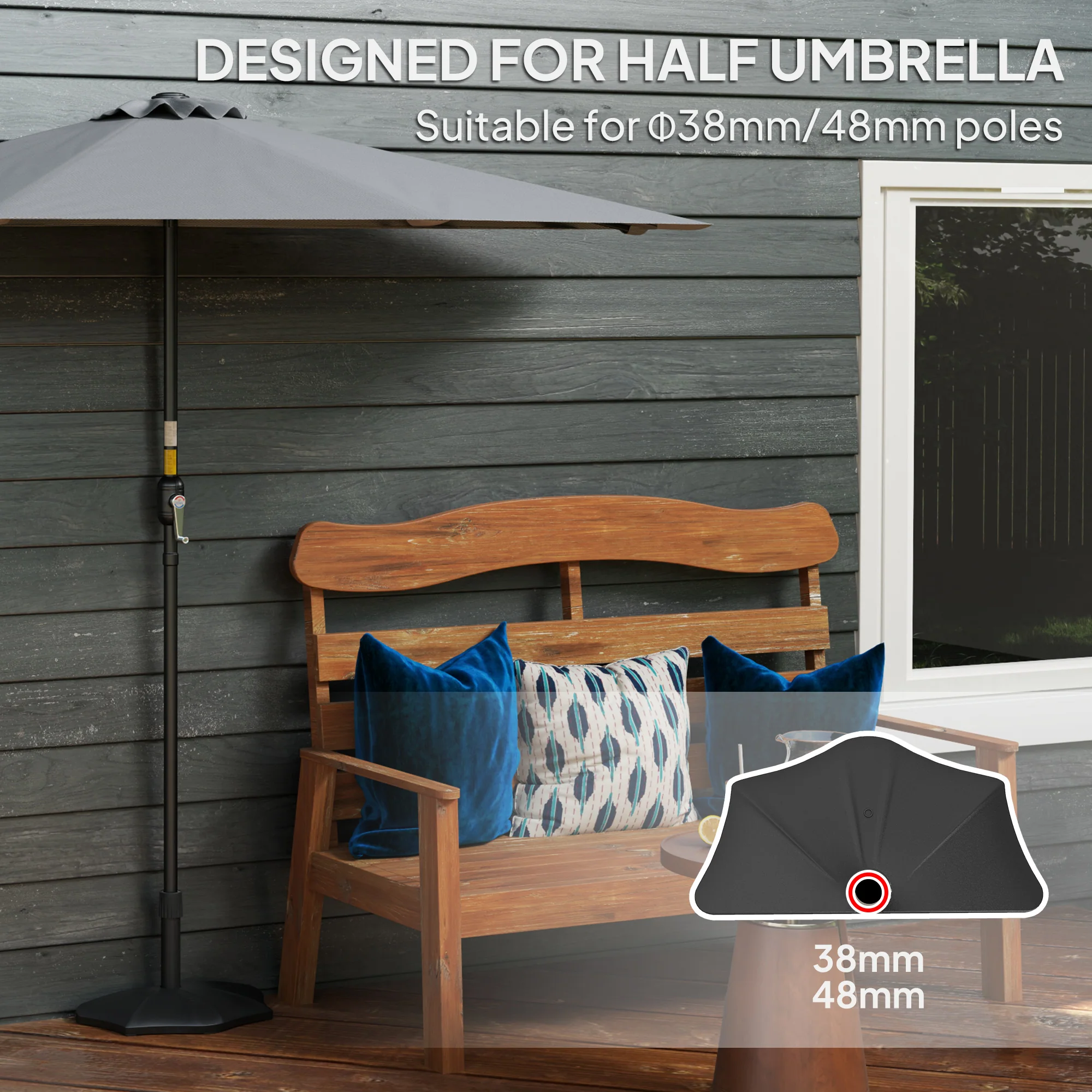 26lb Concrete Half Umbrella Stand for 1.5"/1.9" Poles, Black - Image 6