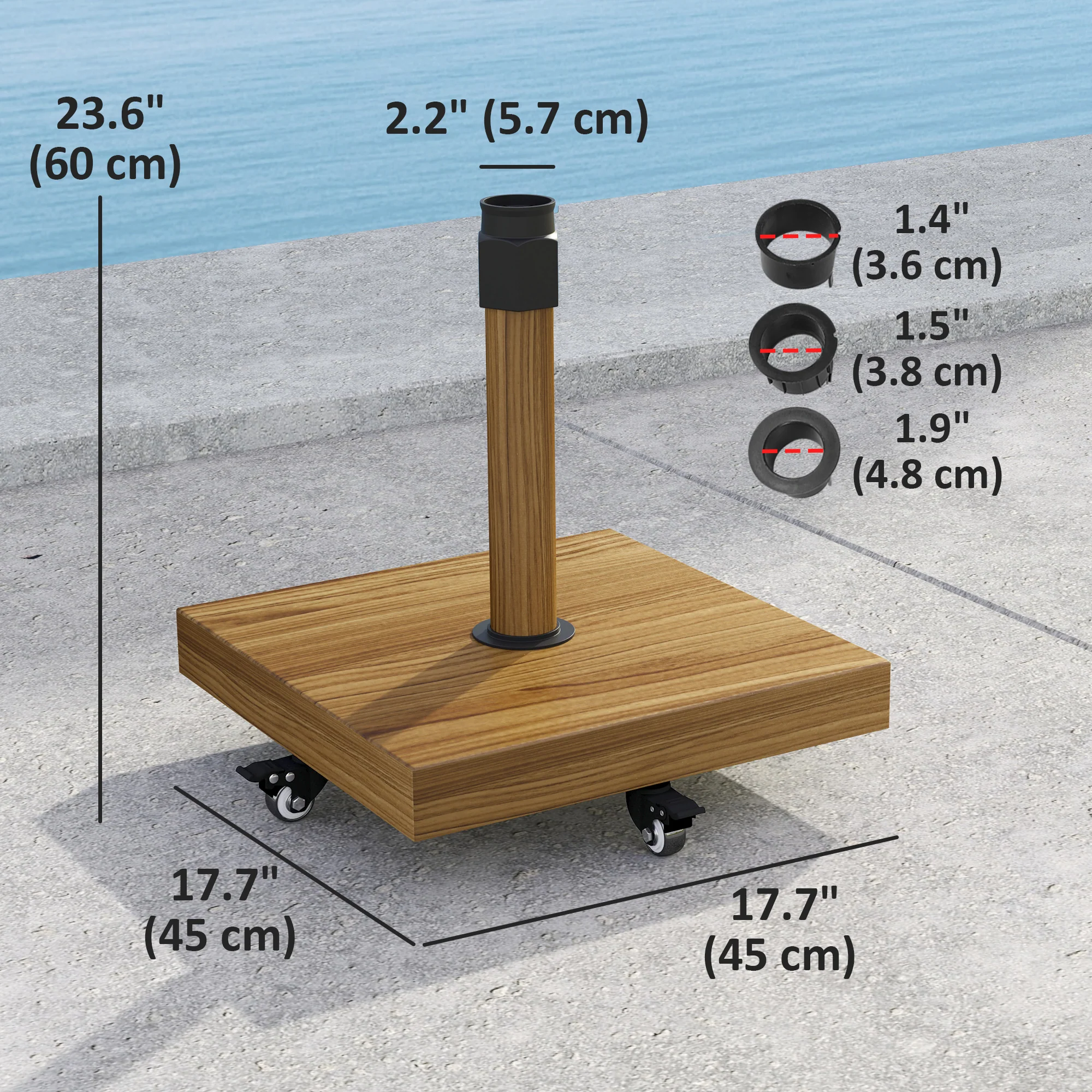 Patio Umbrella Stand with Wheels, Heavy Duty Wood Base for 1.4"/1.5"/1.9" Poles - Image 5