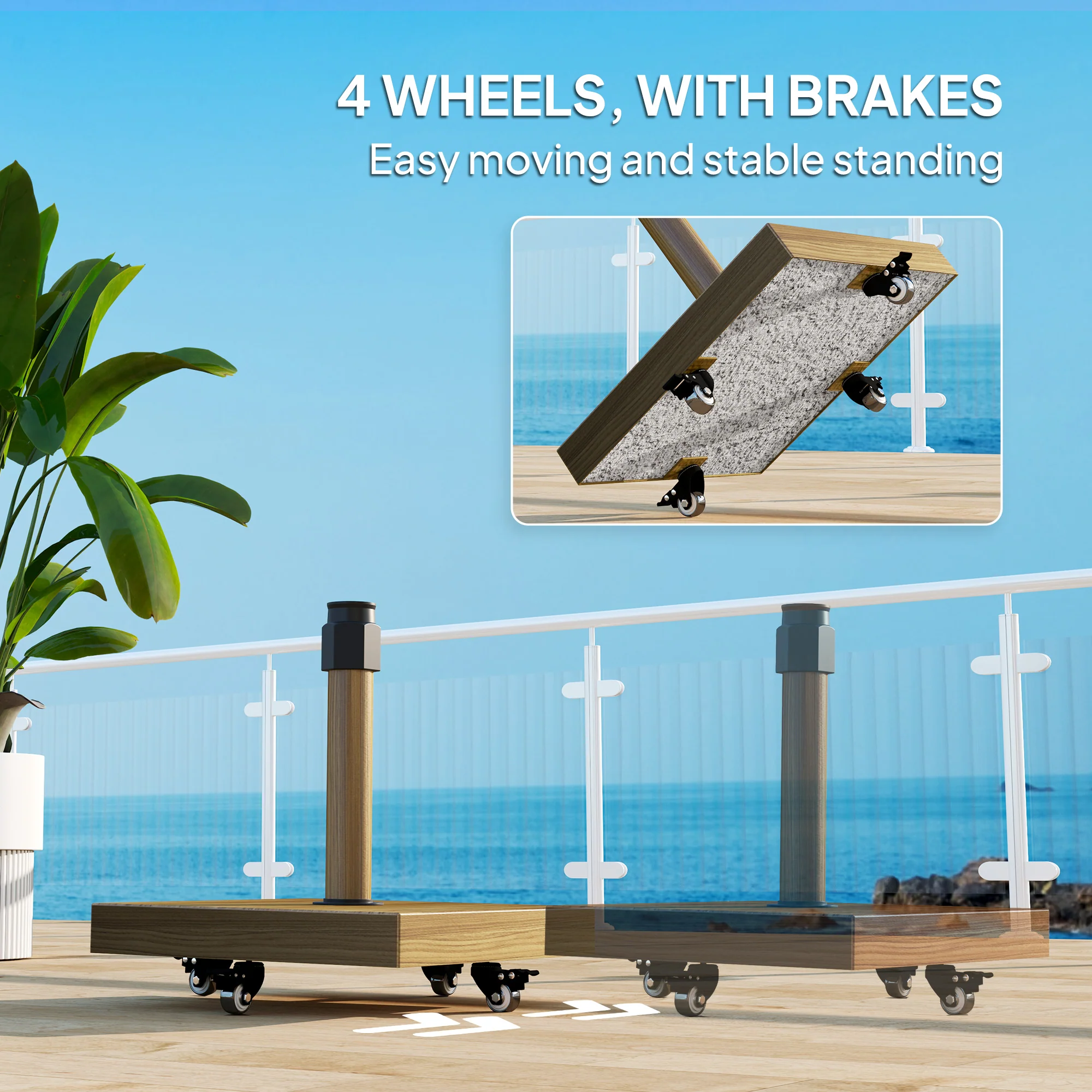 Patio Umbrella Stand with Wheels, Heavy Duty Wood Base for 1.4"/1.5"/1.9" Poles - Image 8