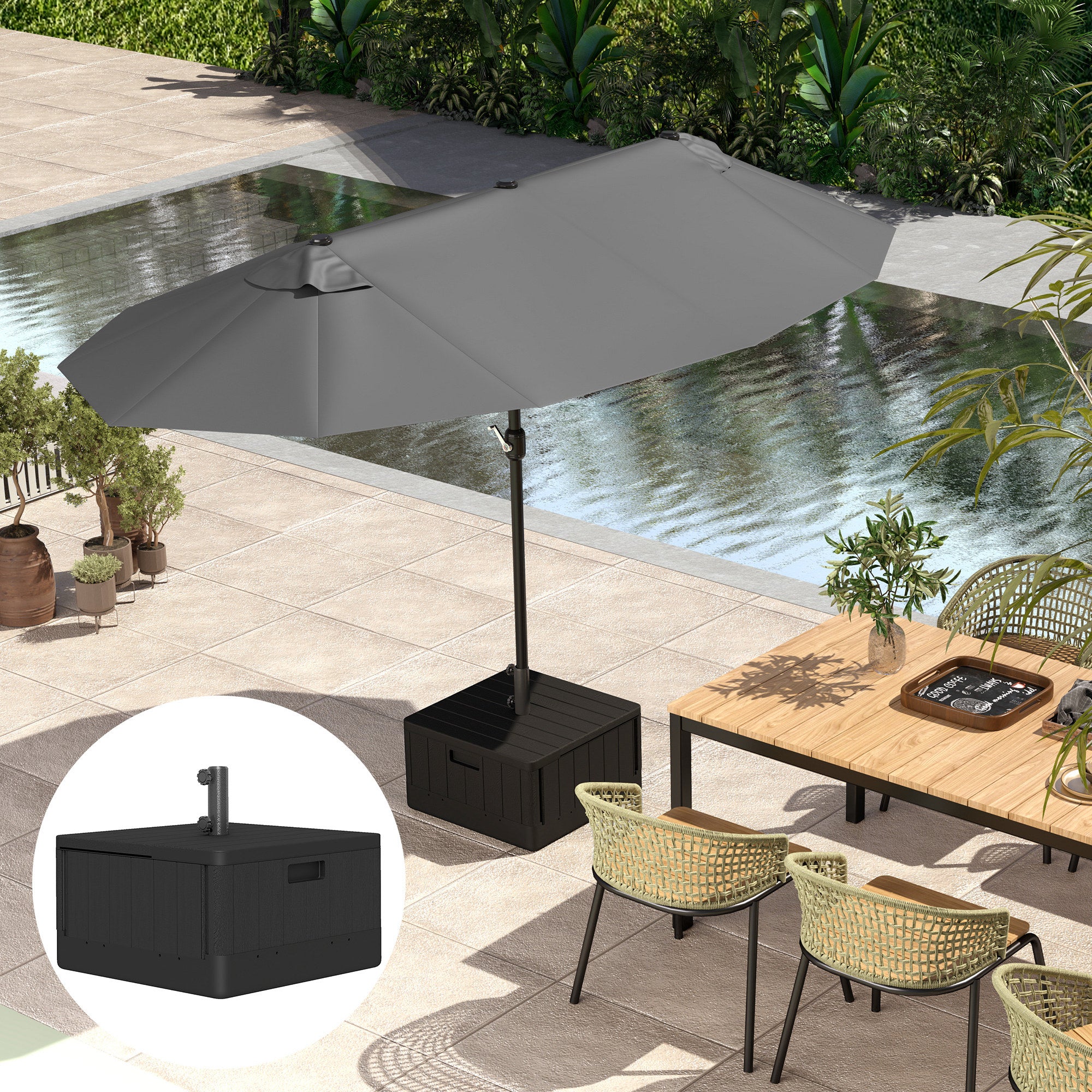 Heavy Duty Wheeled Umbrella Base, Filled Up to 176lbs Sand/110lbs Water, Black - Image 10