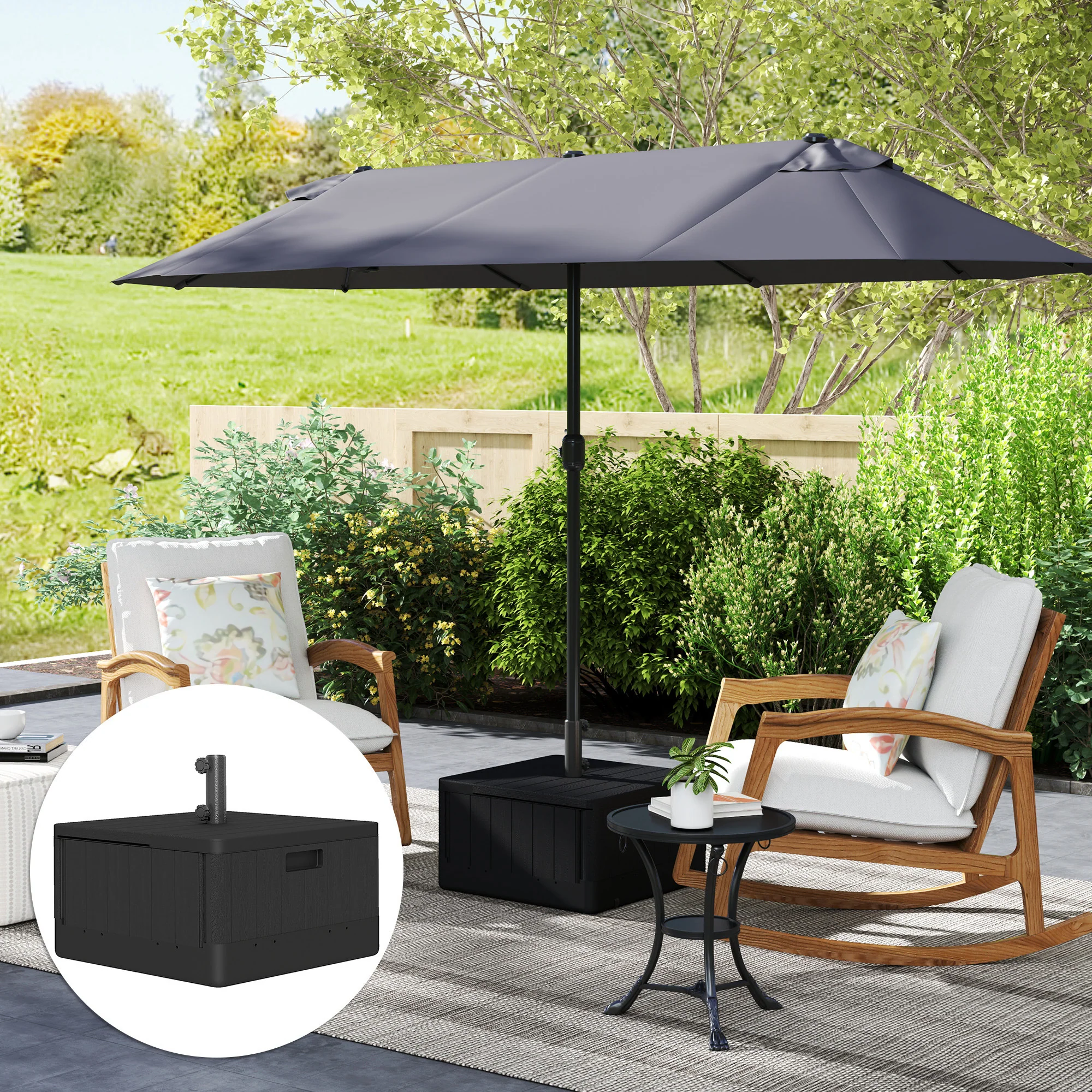 Heavy Duty Wheeled Umbrella Base, Filled Up to 176lbs Sand/110lbs Water, Black - Image 11