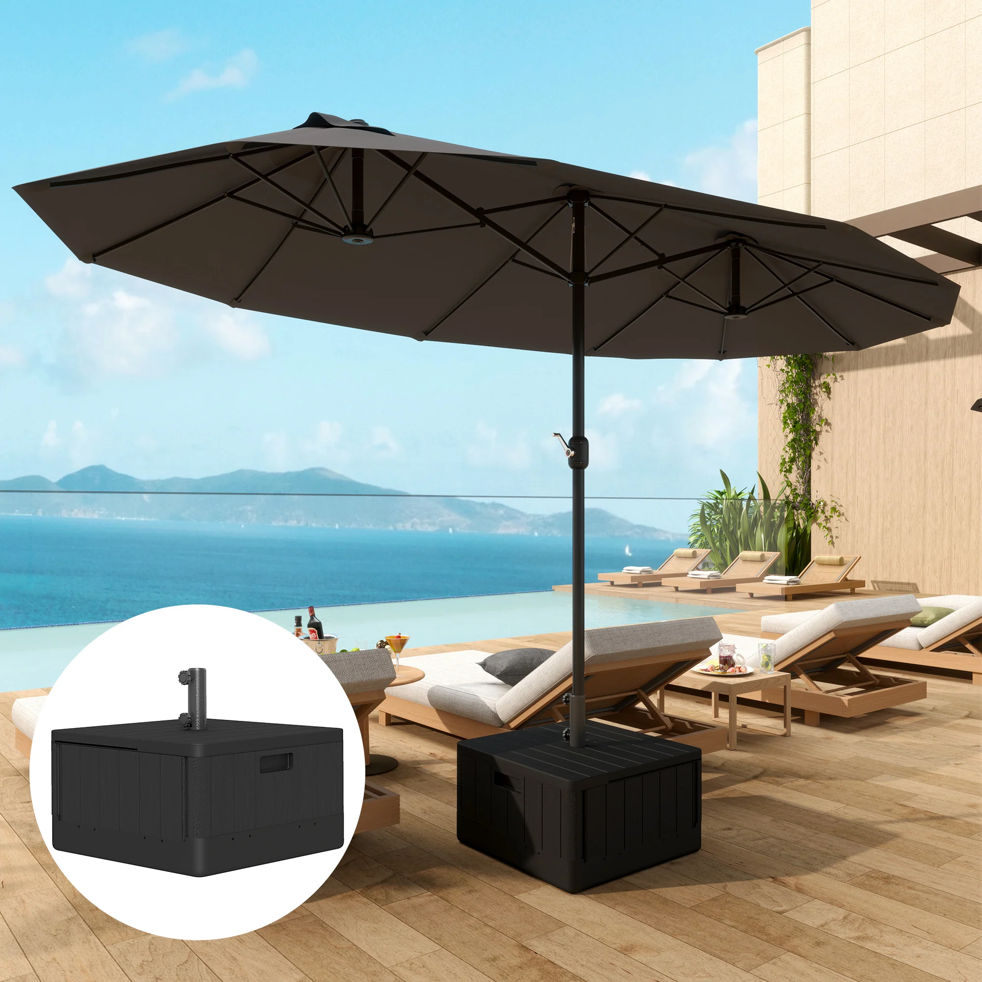 Heavy Duty Wheeled Umbrella Base, Filled Up to 176lbs Sand/110lbs Water, Black - Image 3