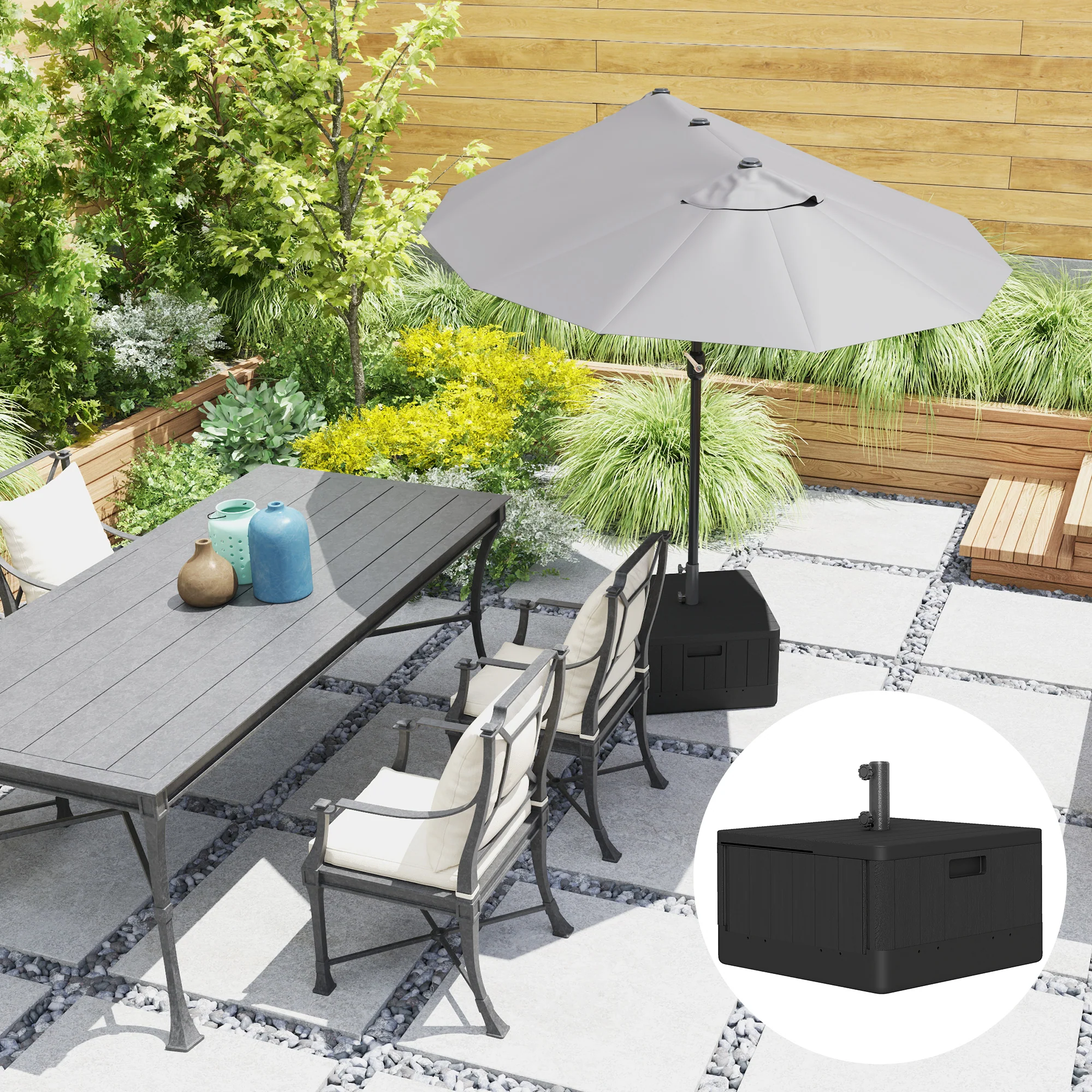 Heavy Duty Wheeled Umbrella Base, Filled Up to 176lbs Sand/110lbs Water, Black - Image 4