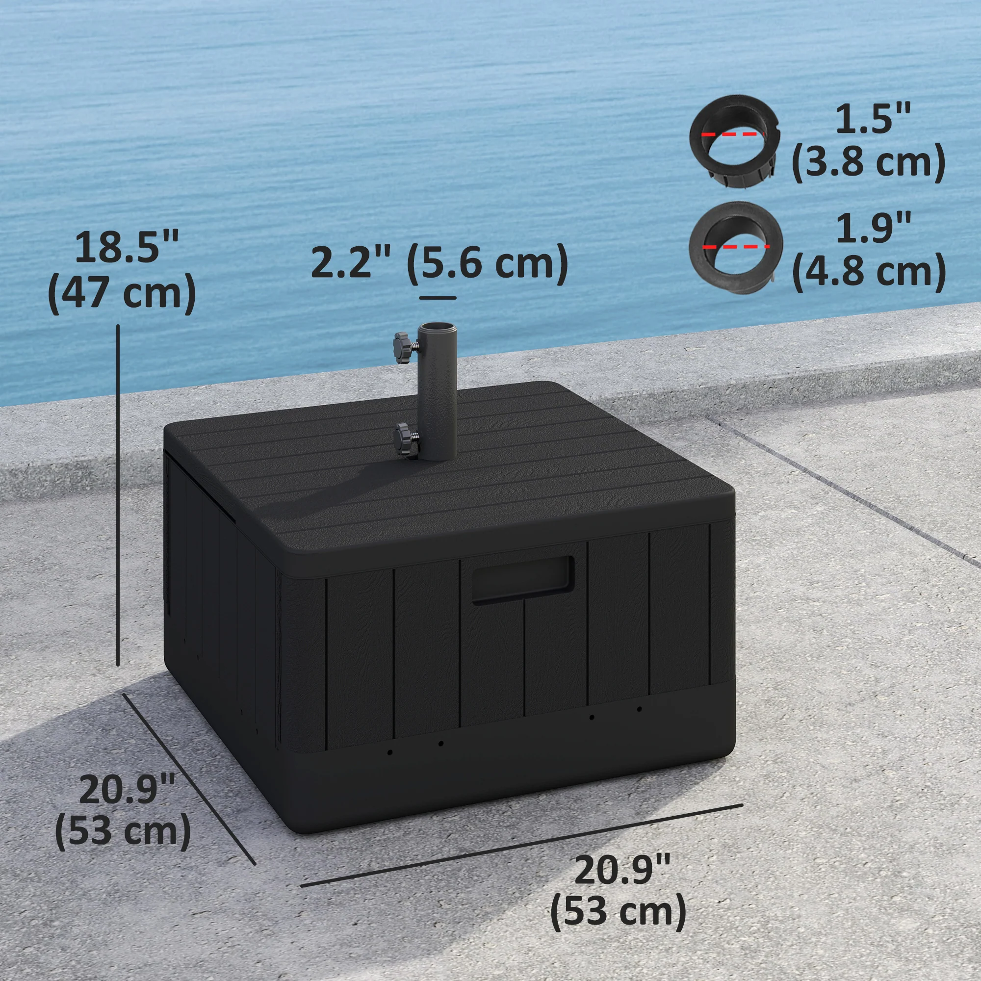 Heavy Duty Wheeled Umbrella Base, Filled Up to 176lbs Sand/110lbs Water, Black - Image 5