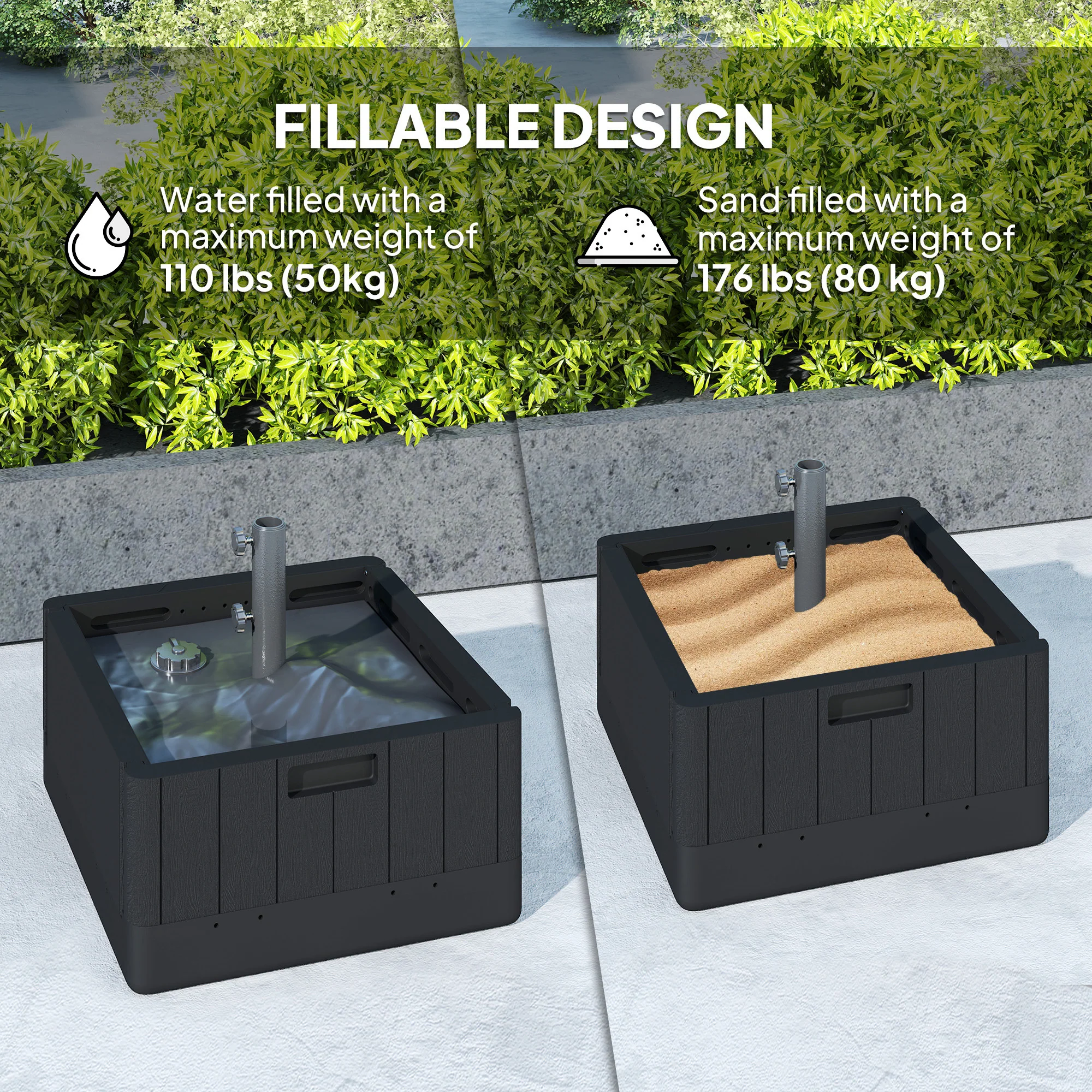 Heavy Duty Wheeled Umbrella Base, Filled Up to 176lbs Sand/110lbs Water, Black - Image 7