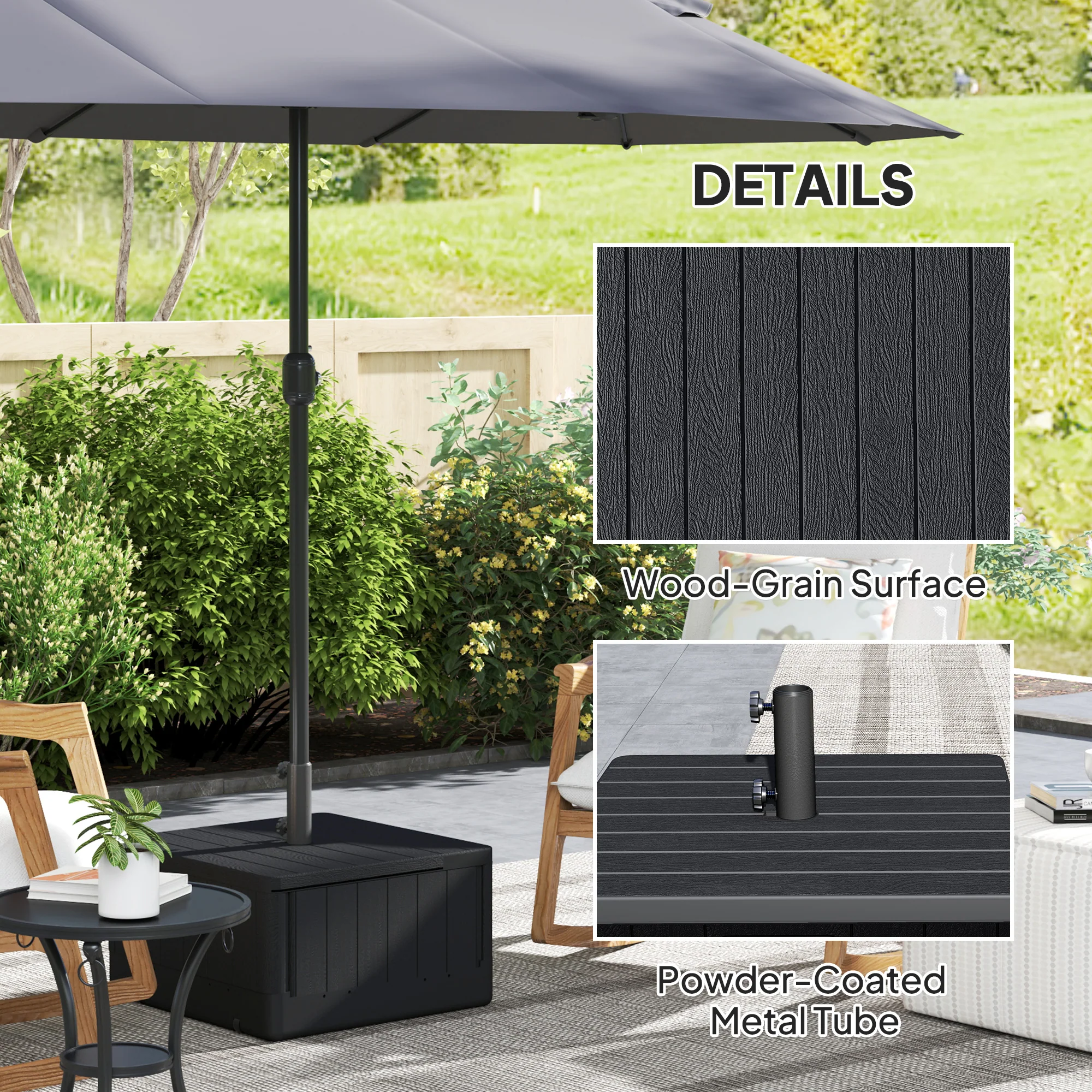 Heavy Duty Wheeled Umbrella Base, Filled Up to 176lbs Sand/110lbs Water, Black - Image 9