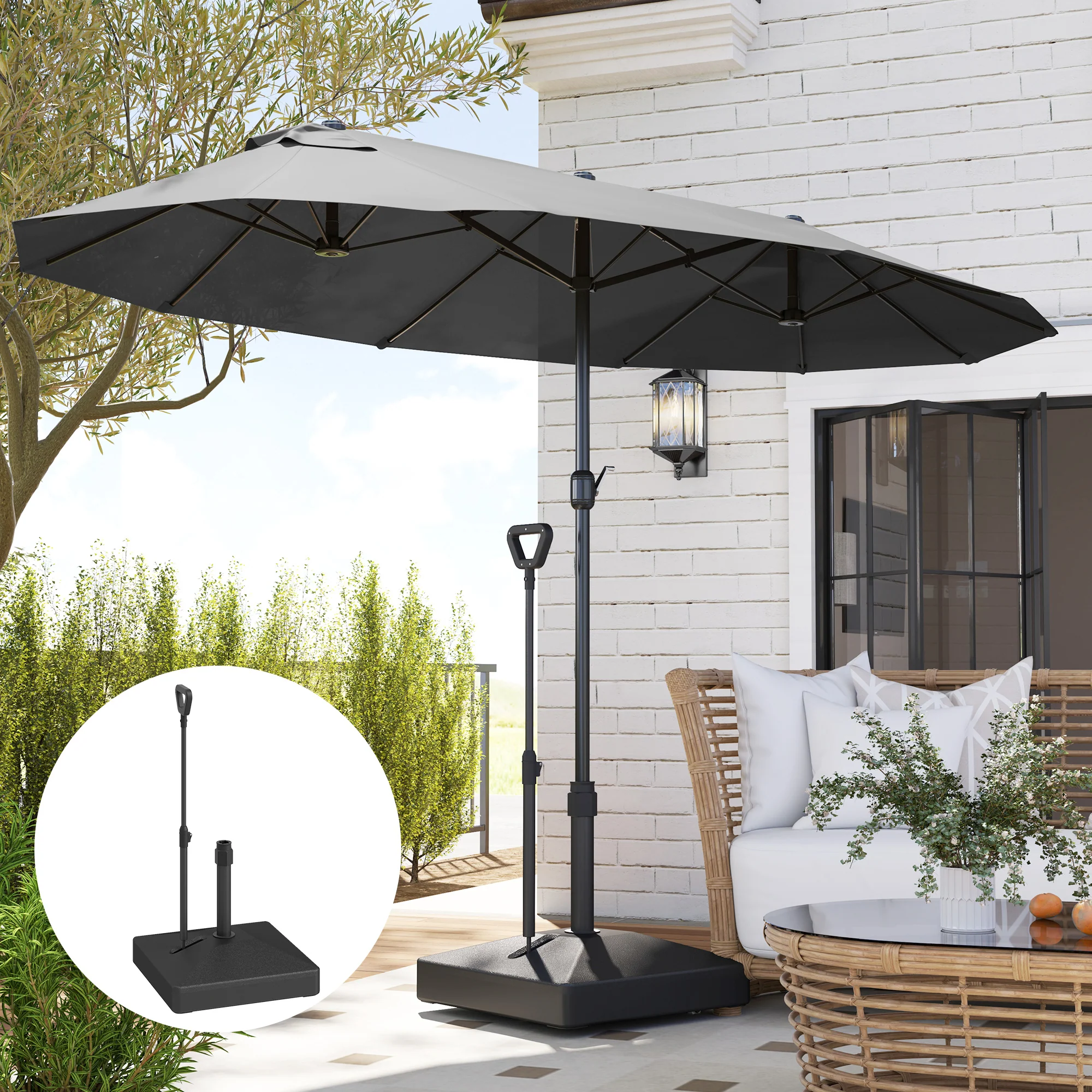 Adjustable Wheeled Umbrella Base, Filled Up to 121lbs Sand/99lbs Water, Black - Image 10