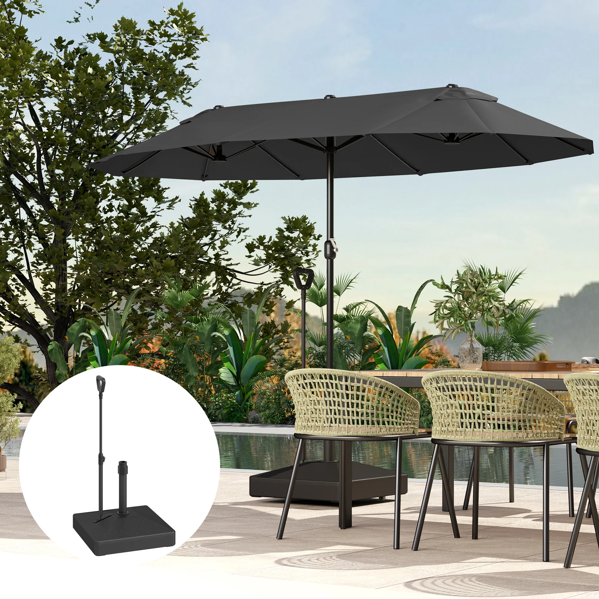 Adjustable Wheeled Umbrella Base, Filled Up to 121lbs Sand/99lbs Water, Black - Image 11