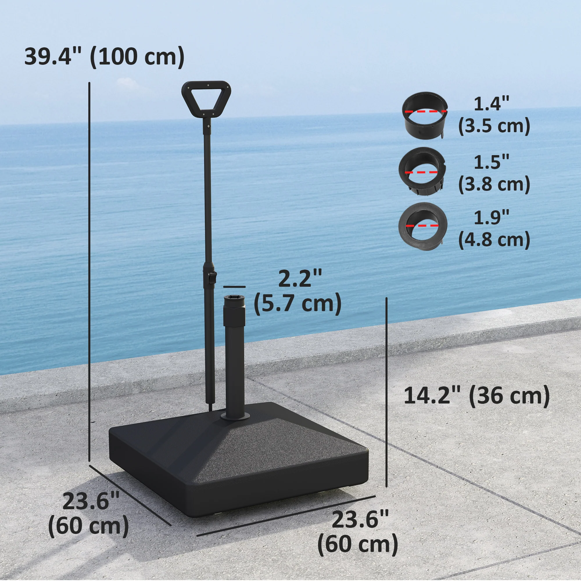 Adjustable Wheeled Umbrella Base, Filled Up to 121lbs Sand/99lbs Water, Black - Image 5