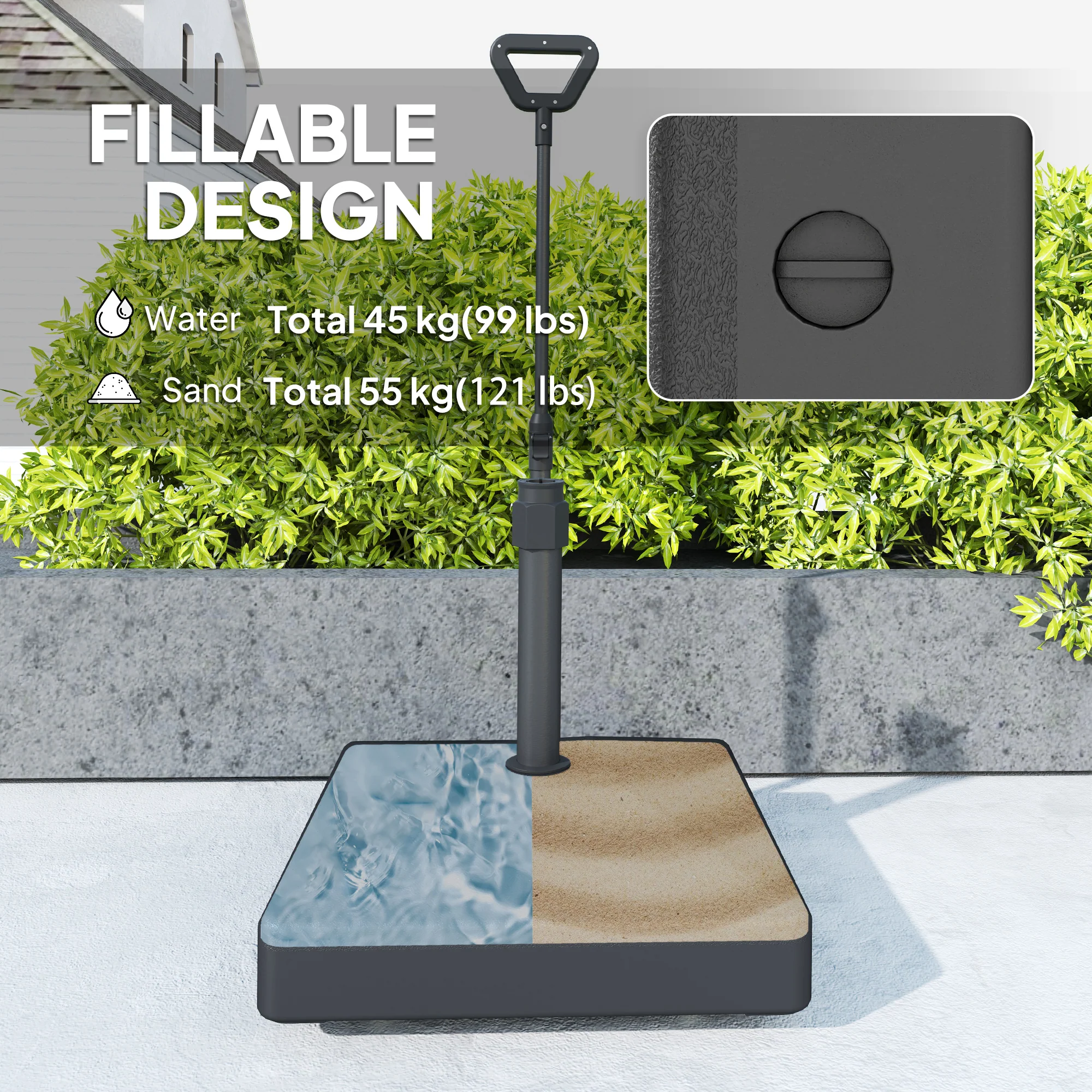 Adjustable Wheeled Umbrella Base, Filled Up to 121lbs Sand/99lbs Water, Black - Image 7