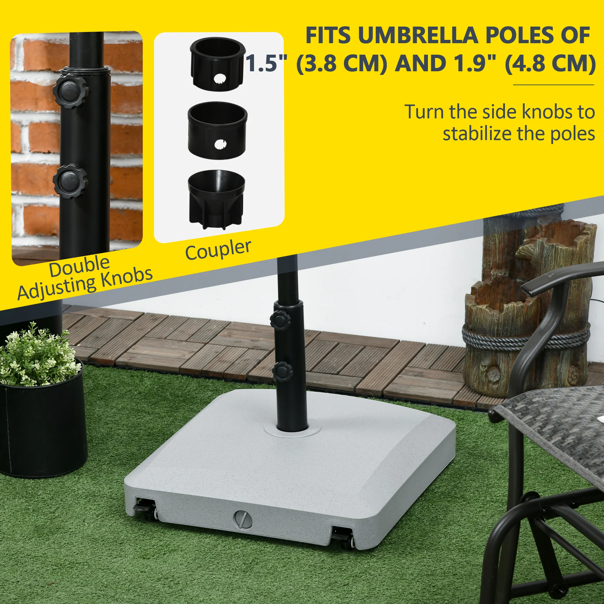 66lb Wheeled Umbrella Base, for 1.5"/1.9" Poles, Light Grey - Image 7