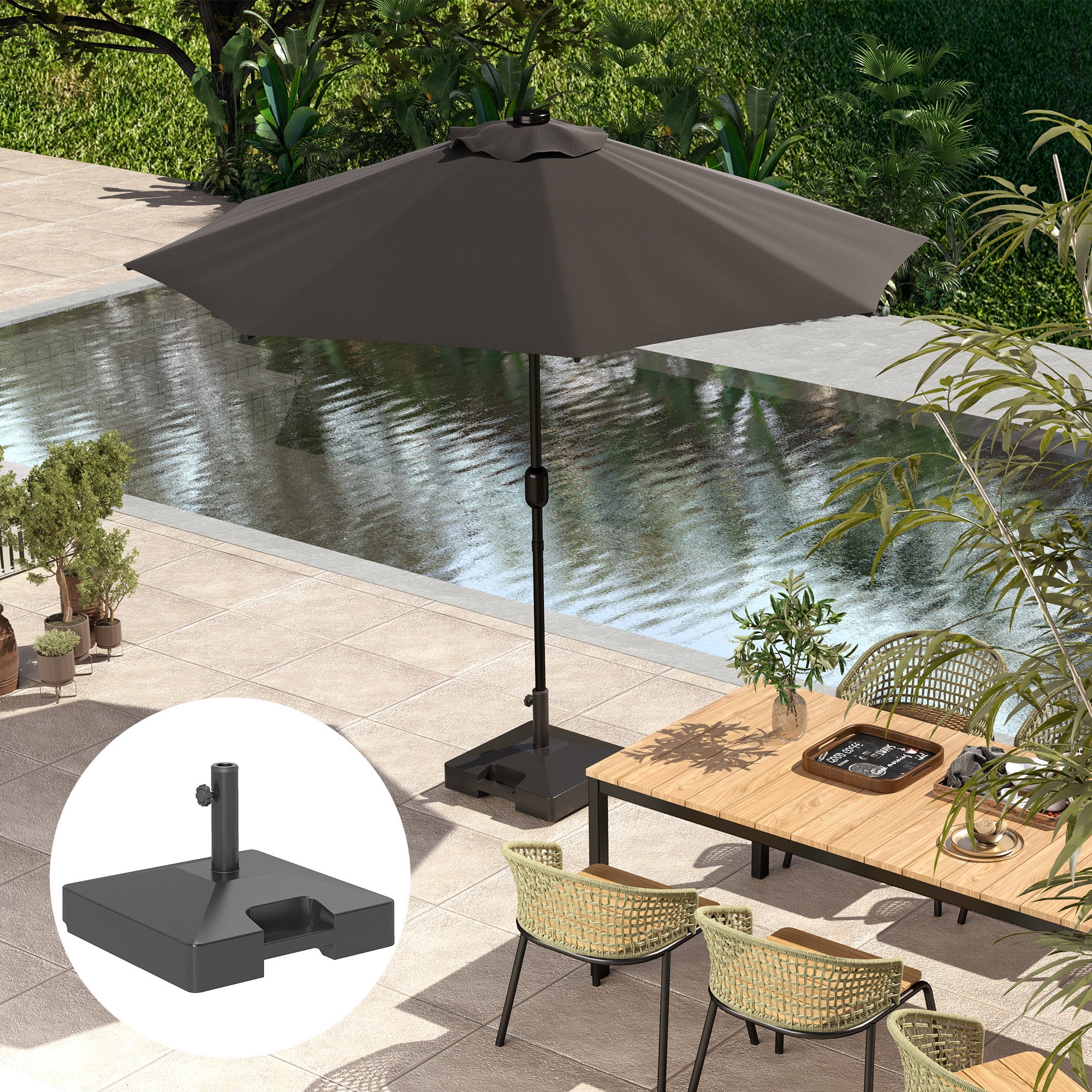 Wheeled Umbrella Base, Filled Up to 73lbs Sand/57lbs Water, Black - Image 10