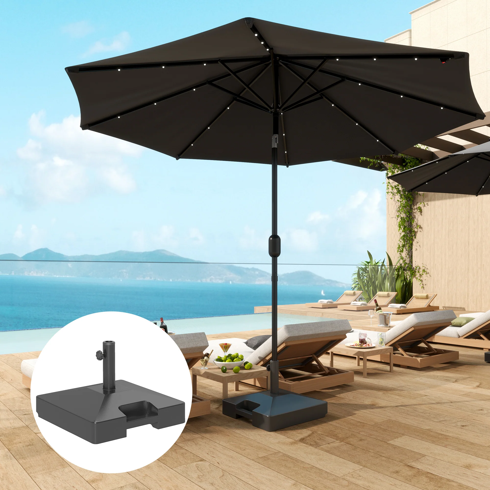 Wheeled Umbrella Base, Filled Up to 73lbs Sand/57lbs Water, Black - Image 3