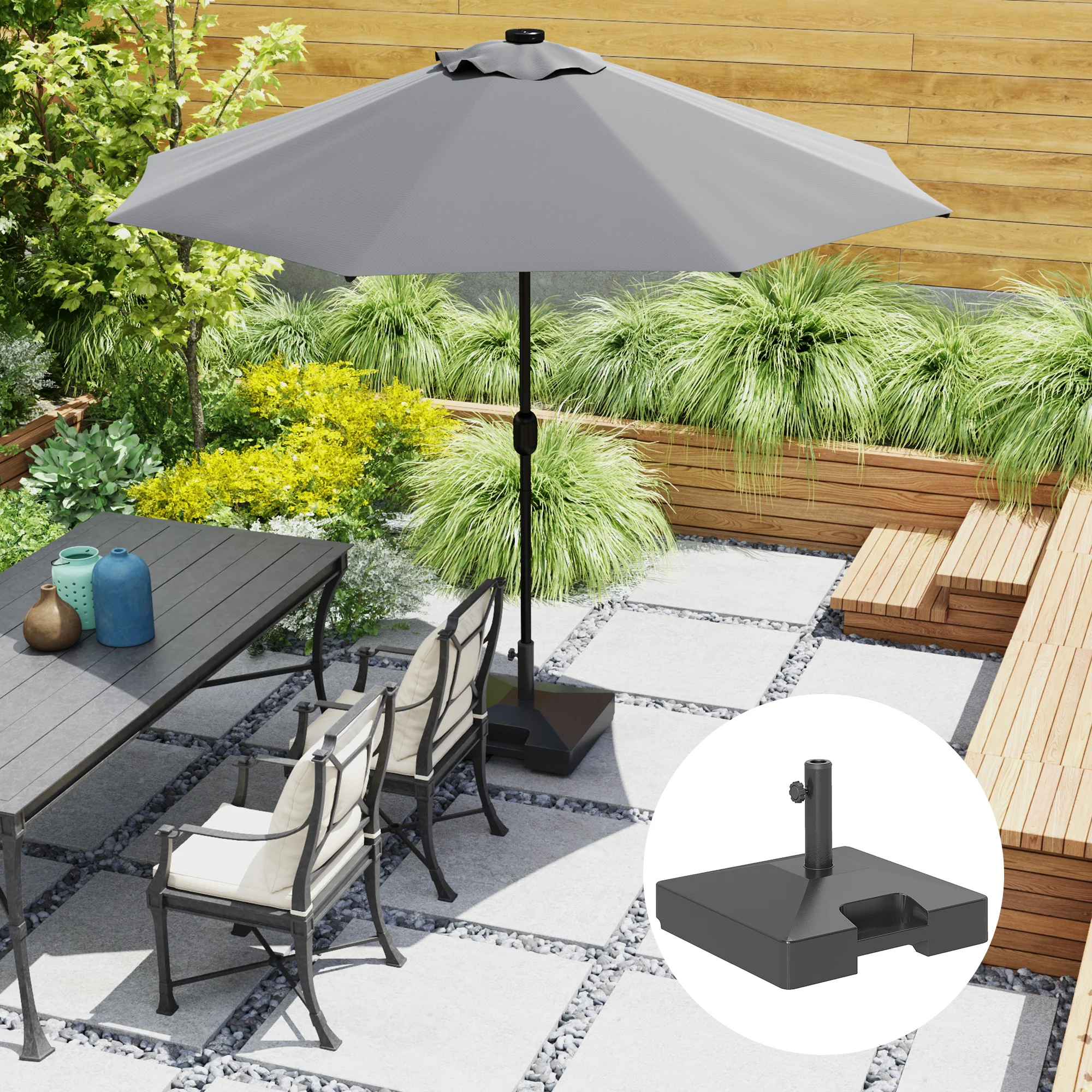 Wheeled Umbrella Base, Filled Up to 73lbs Sand/57lbs Water, Black - Image 4
