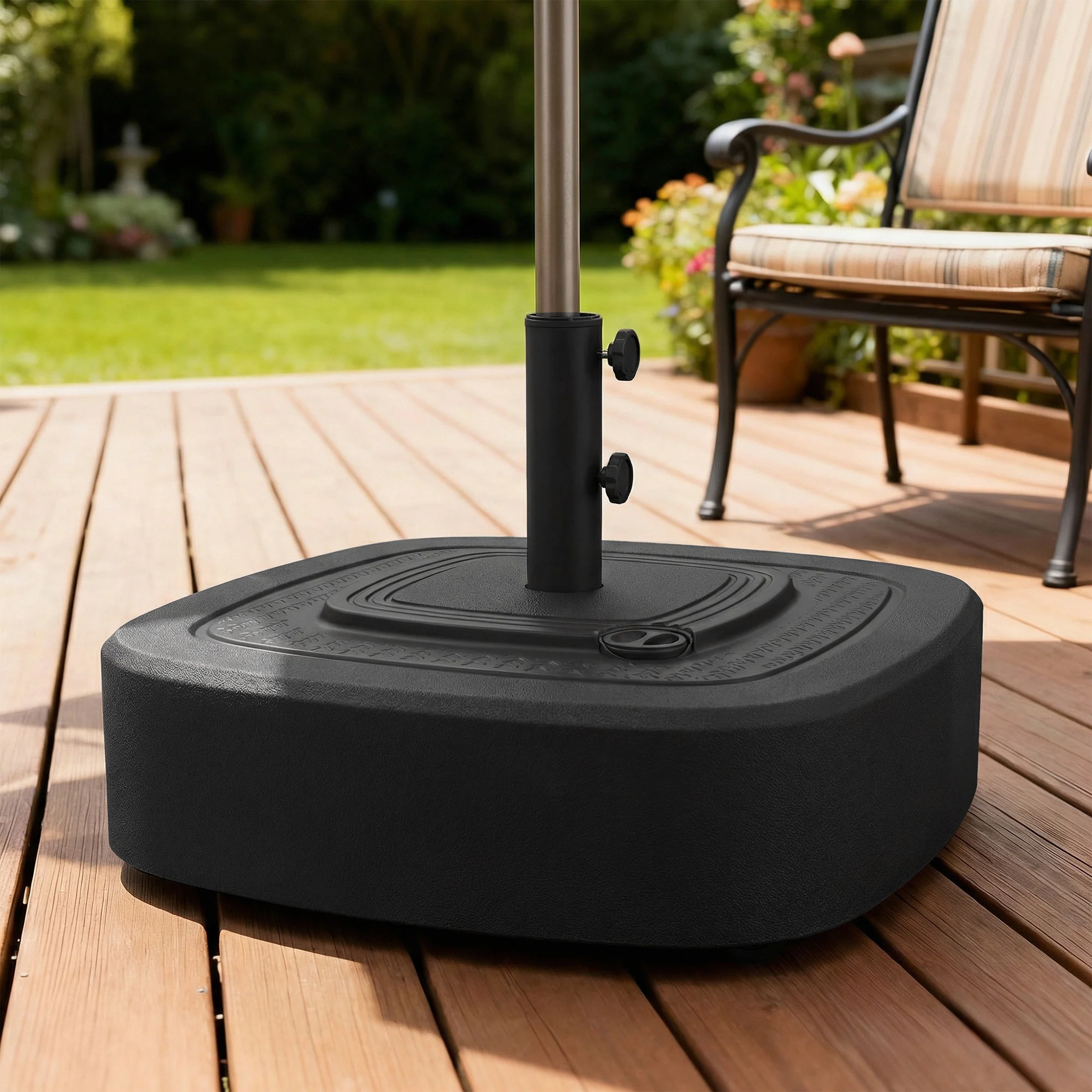 Patio Umbrella Base with Wheels, 110 lbs Sand/86 lbs Water, Black - Image 3