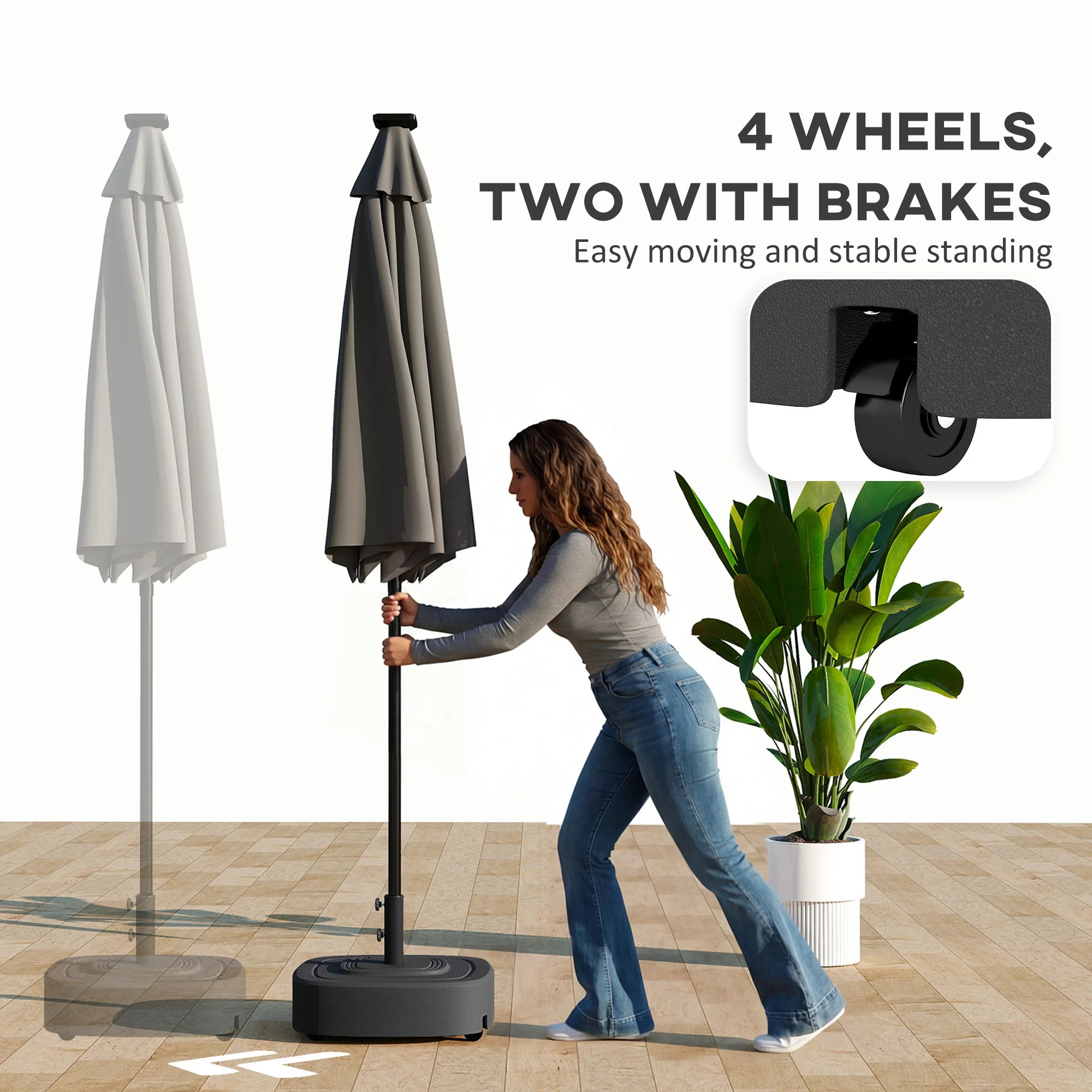 Patio Umbrella Base with Wheels, 110 lbs Sand/86 lbs Water, Black - Image 6