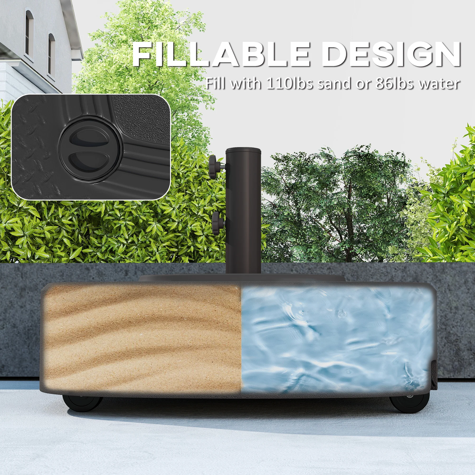 Patio Umbrella Base with Wheels, 110 lbs Sand/86 lbs Water, Black - Image 7