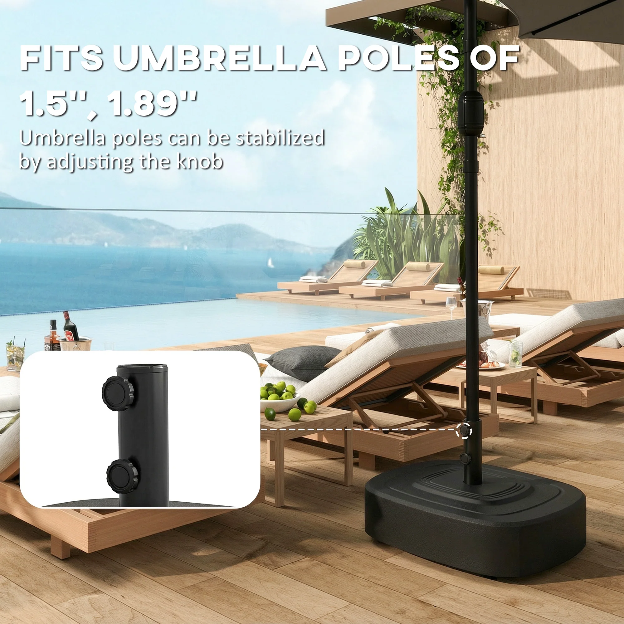 Patio Umbrella Base with Wheels, 110 lbs Sand/86 lbs Water, Black - Image 8