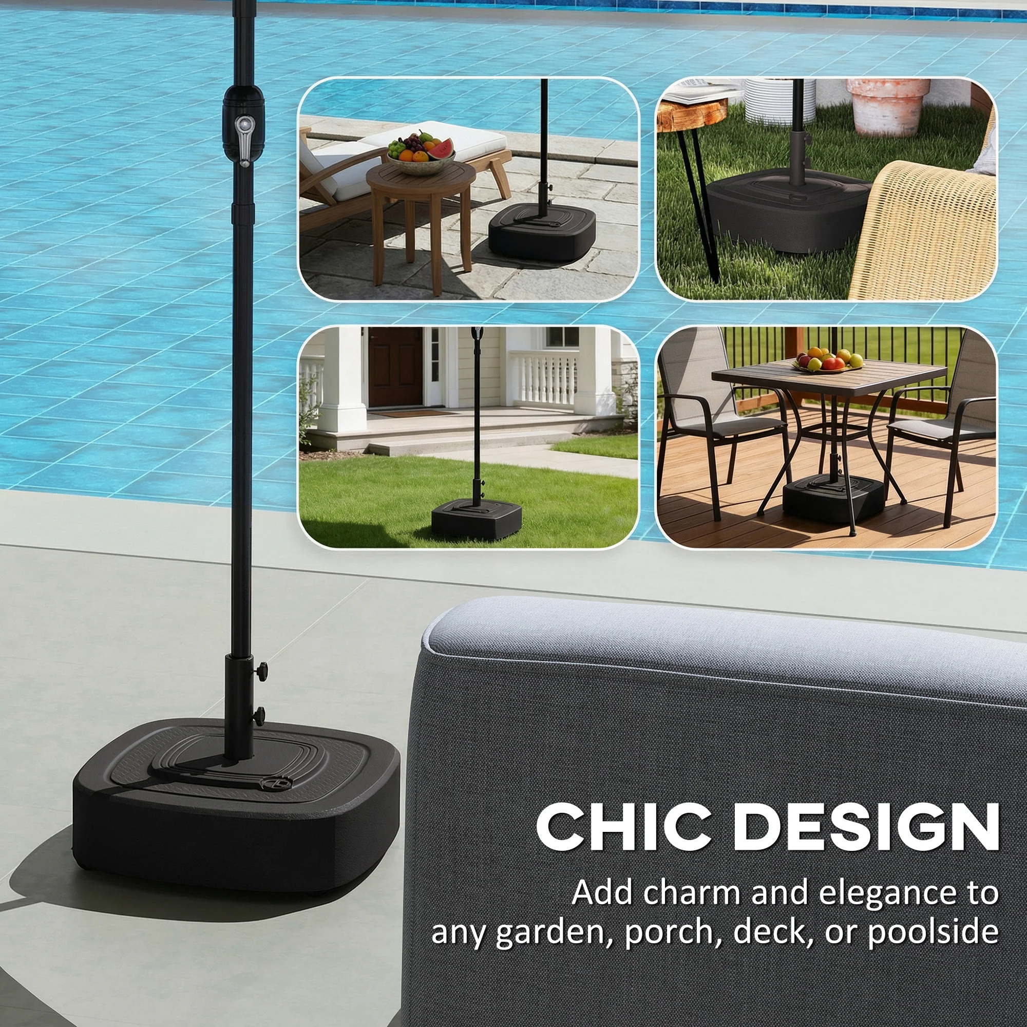 Patio Umbrella Base with Wheels, 110 lbs Sand/86 lbs Water, Black - Image 9