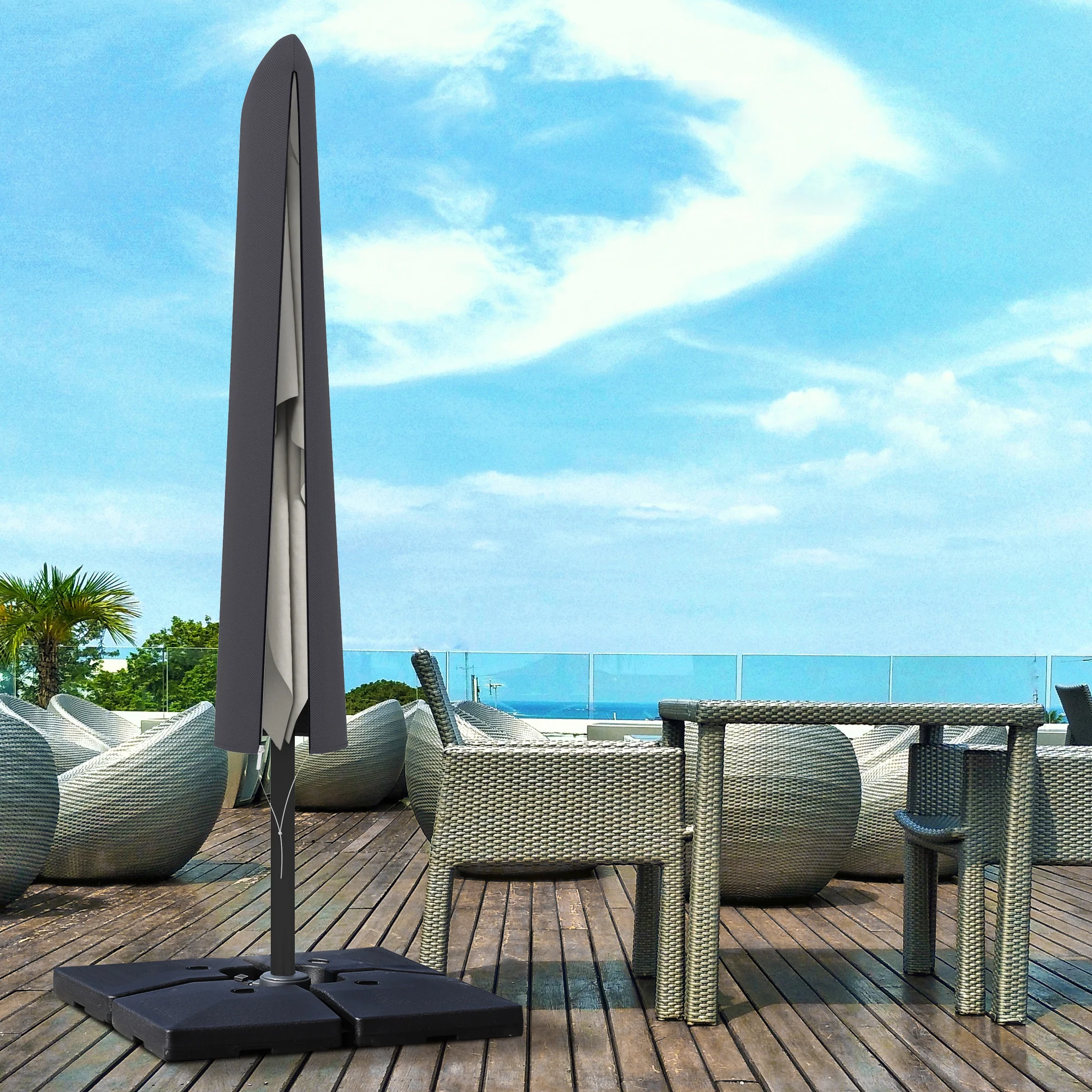 Patio Umbrella Cover with Zipper for 6.6-13FT Parasol, Dark Grey - Image 3