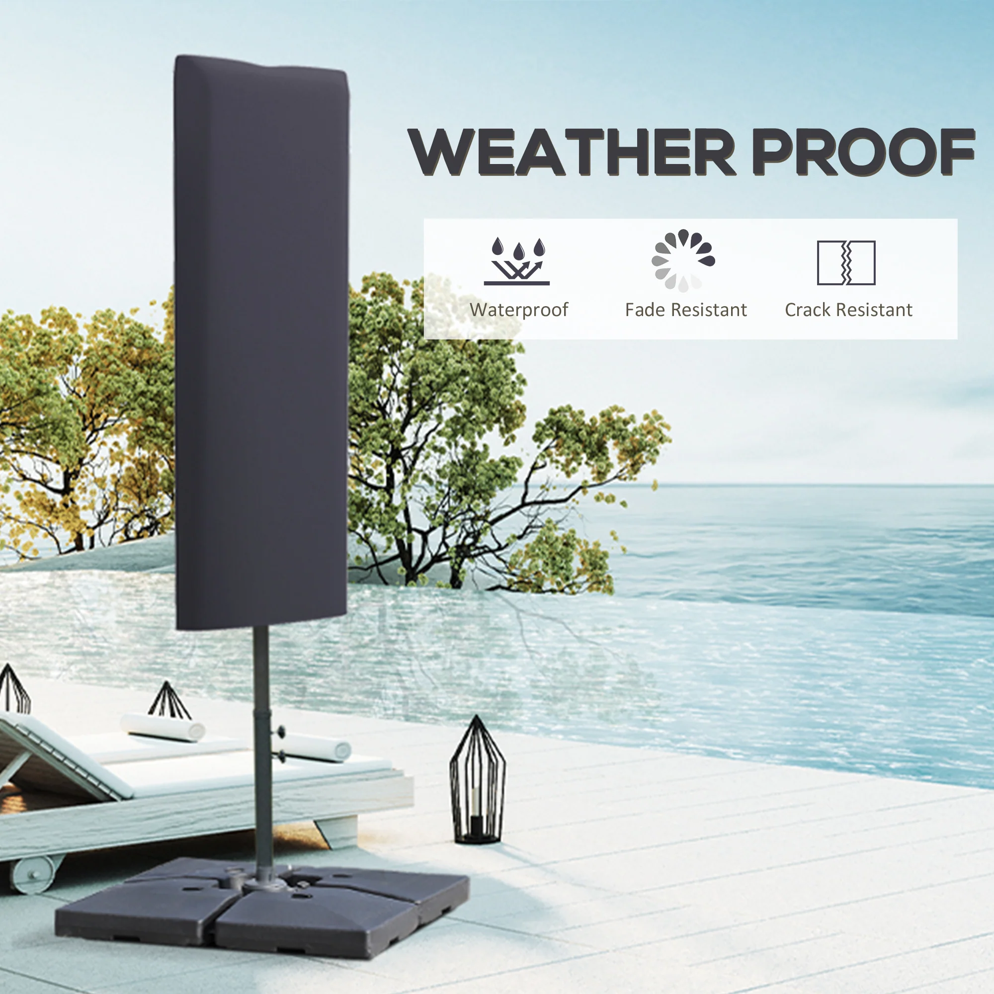 Patio Umbrella Cover with Zipper for 6.6-13FT Parasol, Dark Grey - Image 6