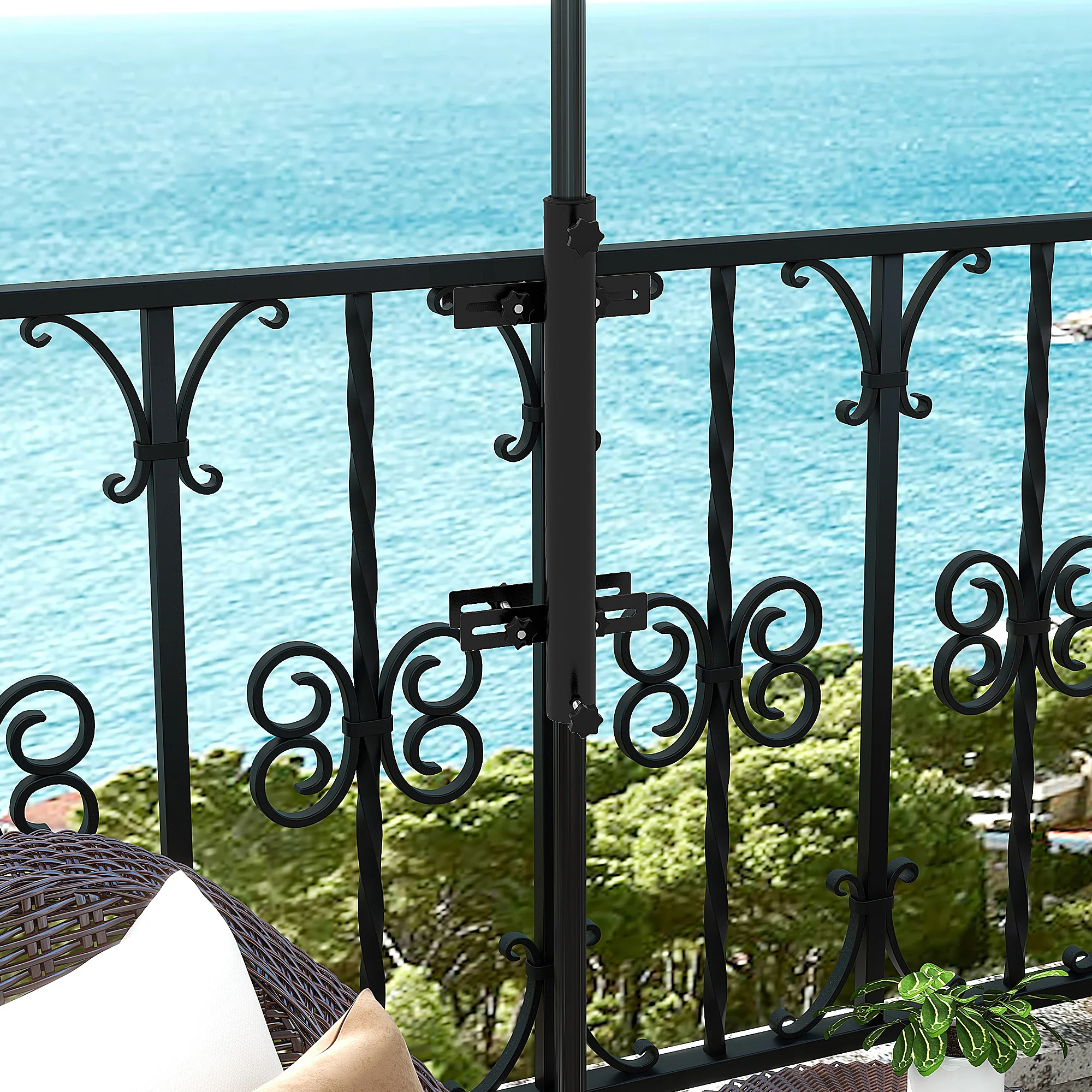 Adjustable Patio Umbrella Holder for Railings/Balcony, Black - Image 3