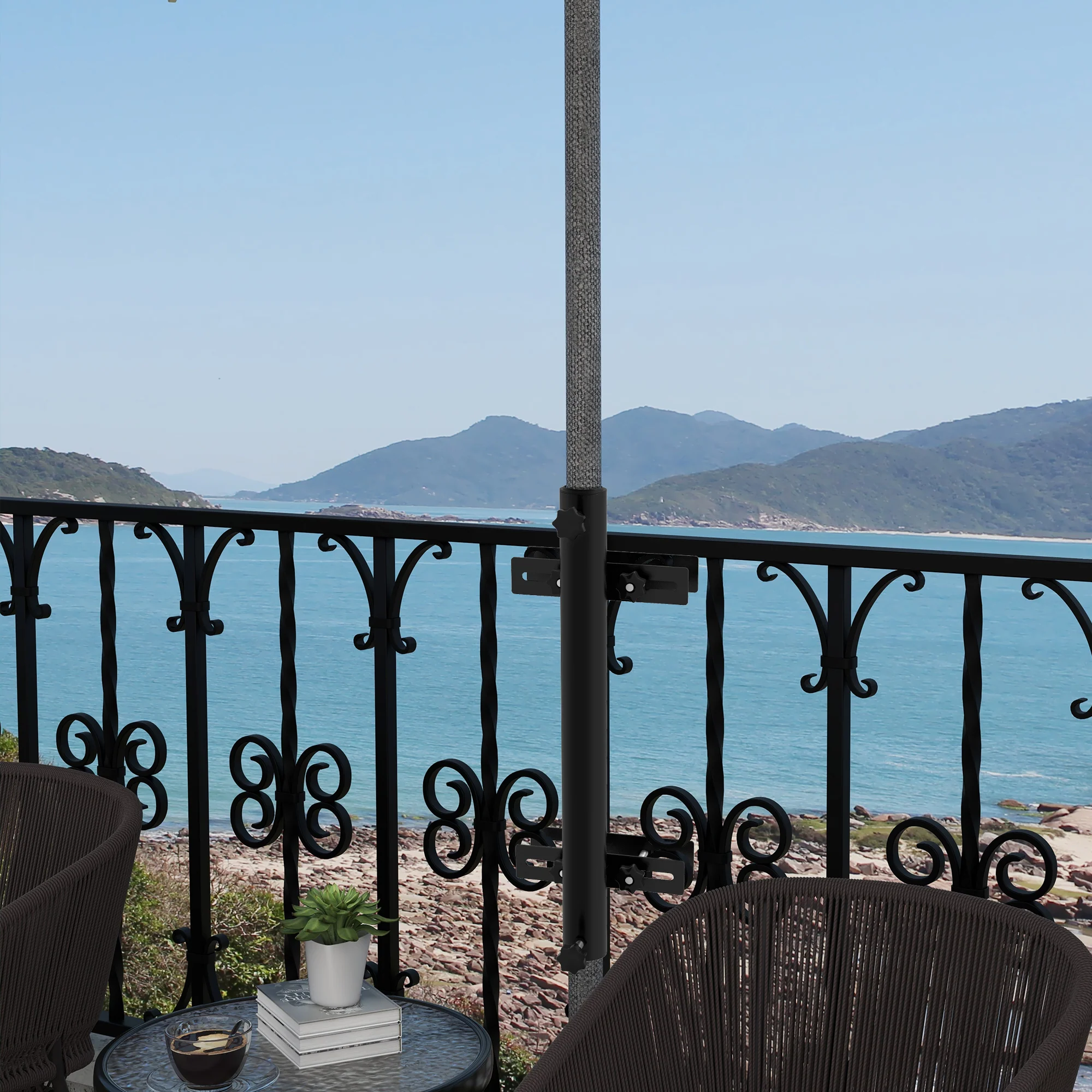 Adjustable Patio Umbrella Holder for Railings/Balcony, Black - Image 4