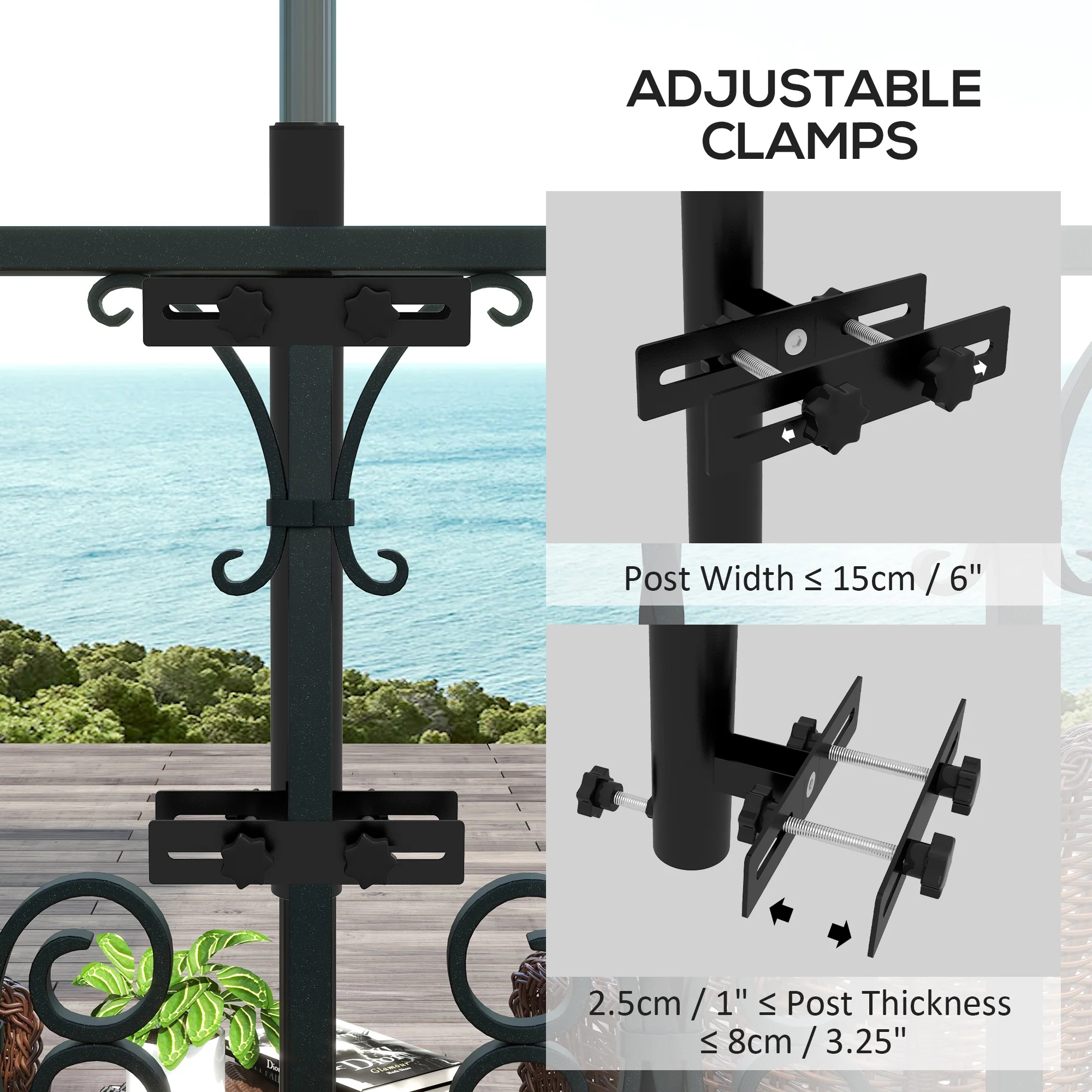 Adjustable Patio Umbrella Holder for Railings/Balcony, Black - Image 6