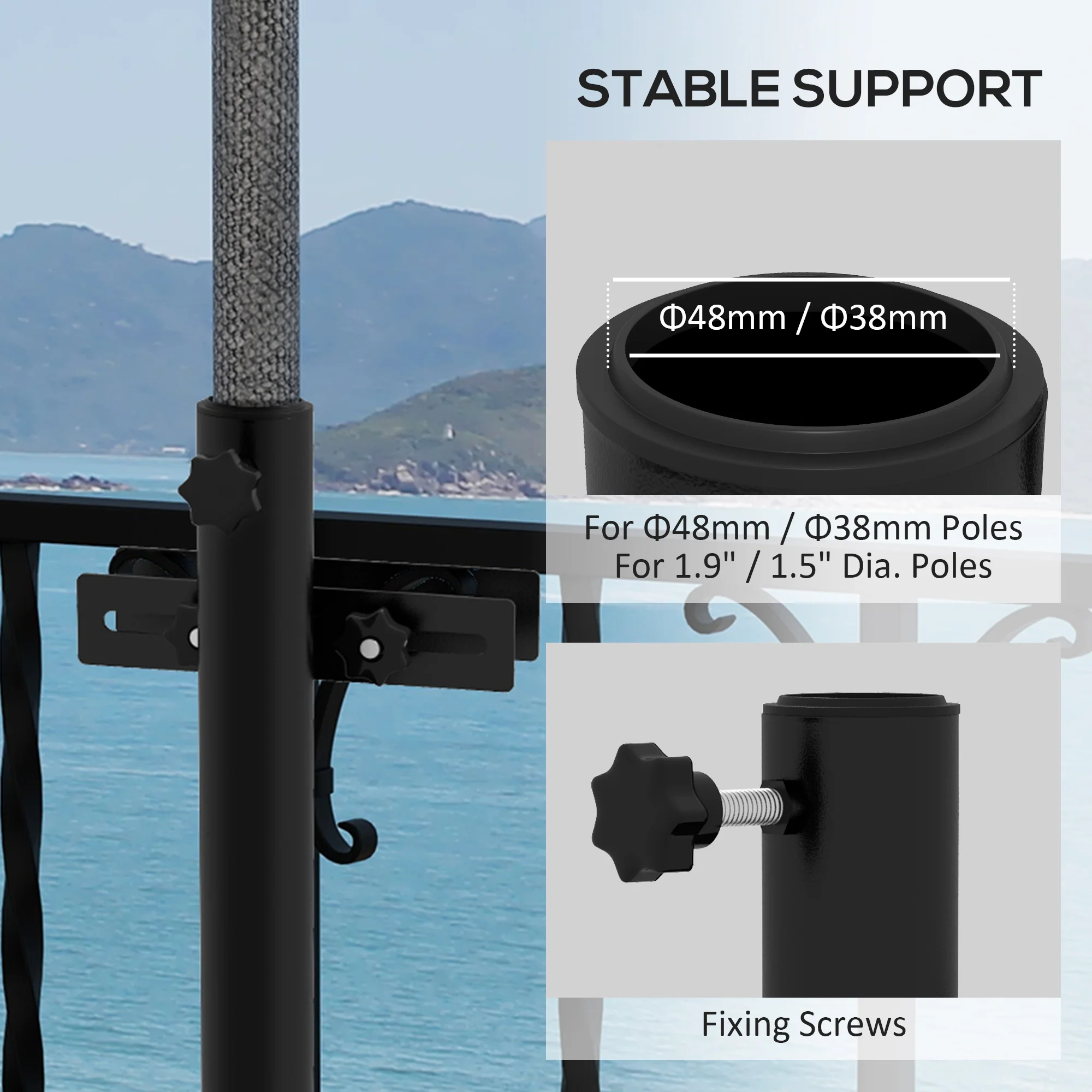 Adjustable Patio Umbrella Holder for Railings/Balcony, Black - Image 7