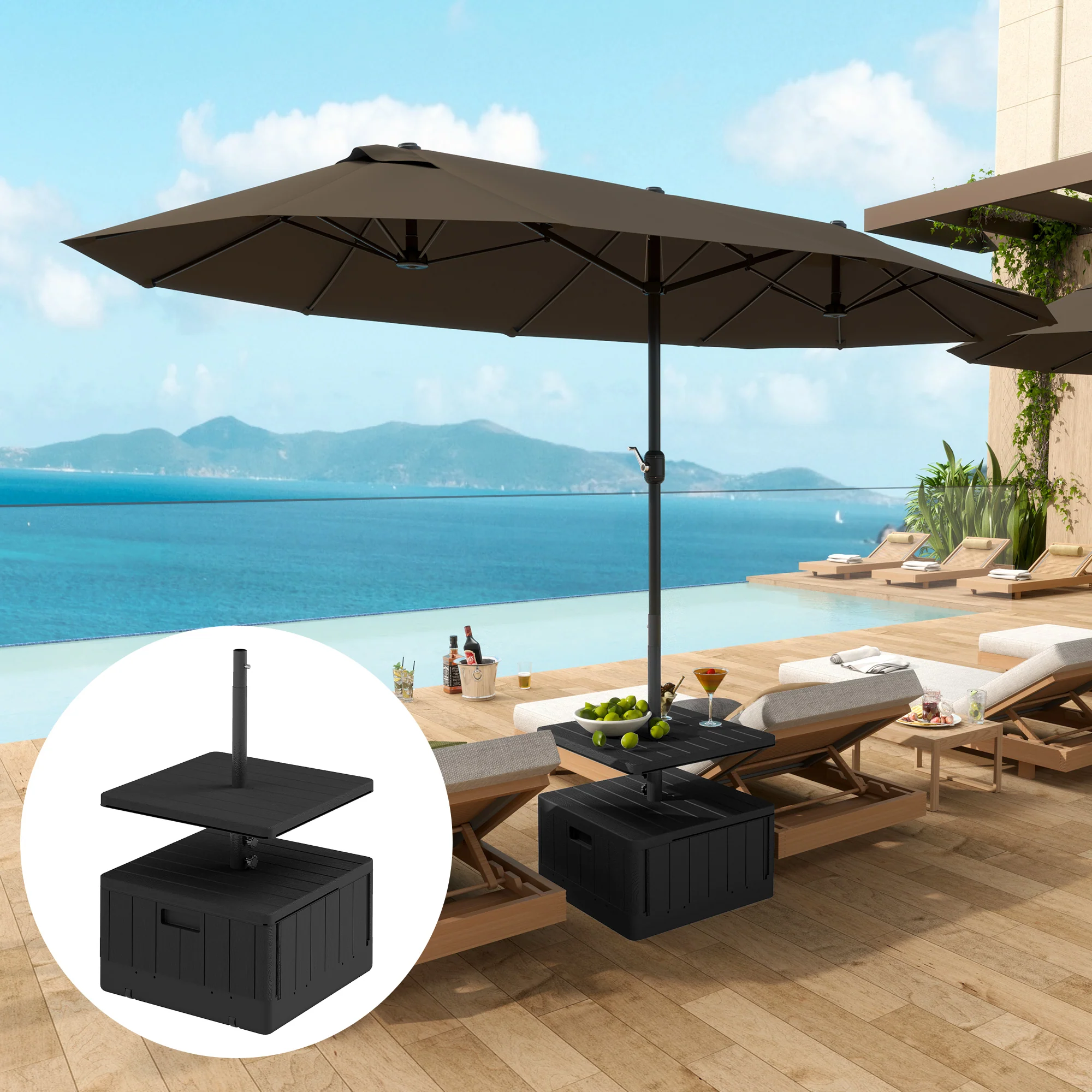 Umbrella Base with Table Tray, 176lbs with Stand Filling, Black - Image 3