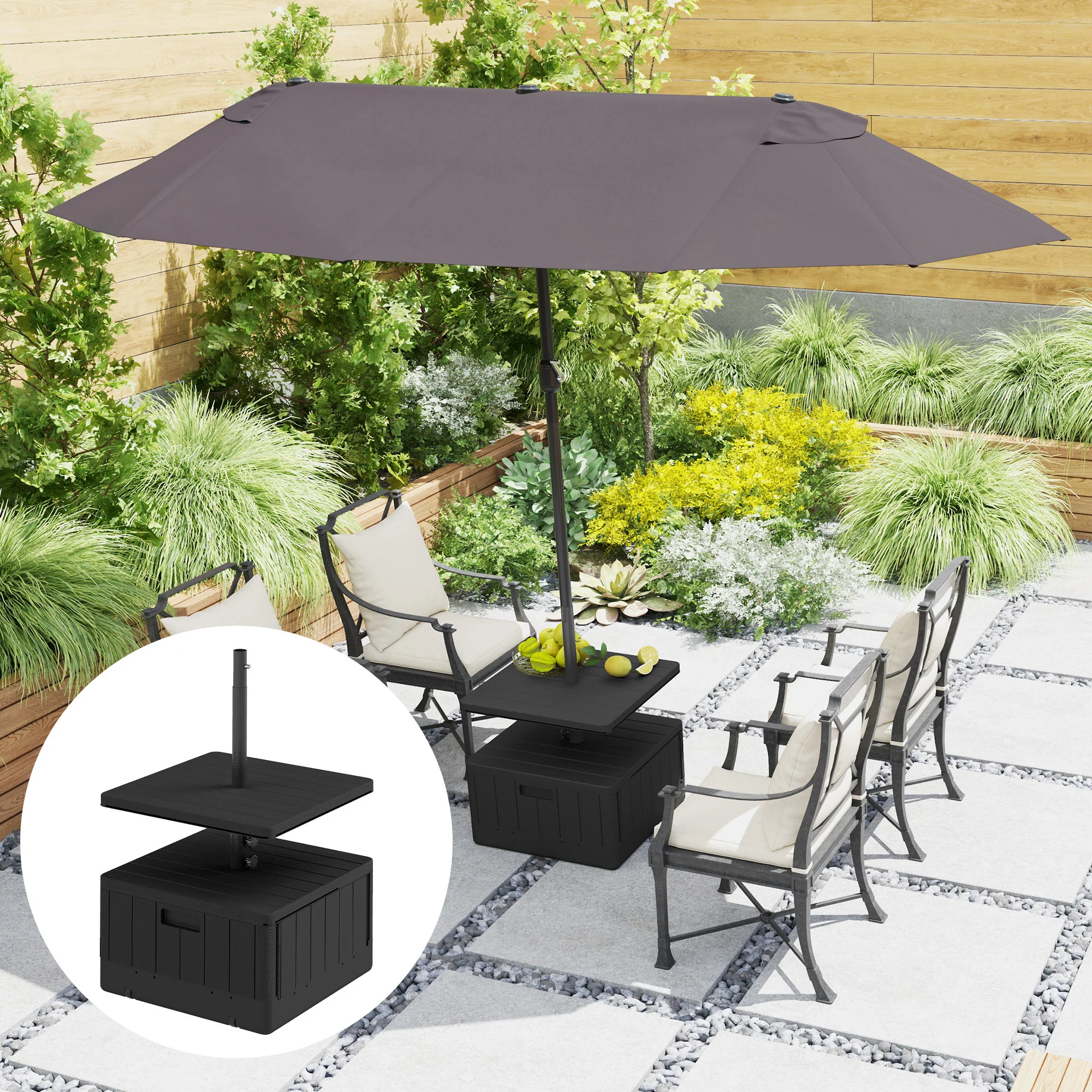 Umbrella Base with Table Tray, 176lbs with Stand Filling, Black - Image 4